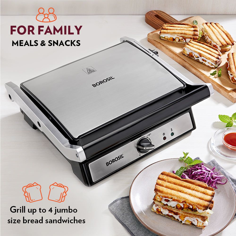 BOROSIL SuperJumbo 2000W 4 Slice Sandwich Maker with Oil Drip Collector Tray (Silver)_10