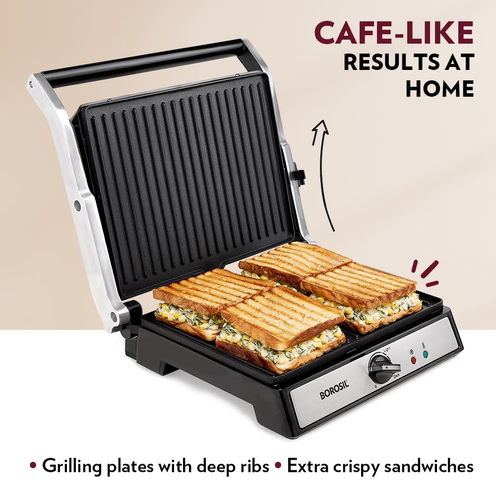 BOROSIL SuperJumbo 2000W 4 Slice Sandwich Maker with Oil Drip Collector Tray (Silver)_11