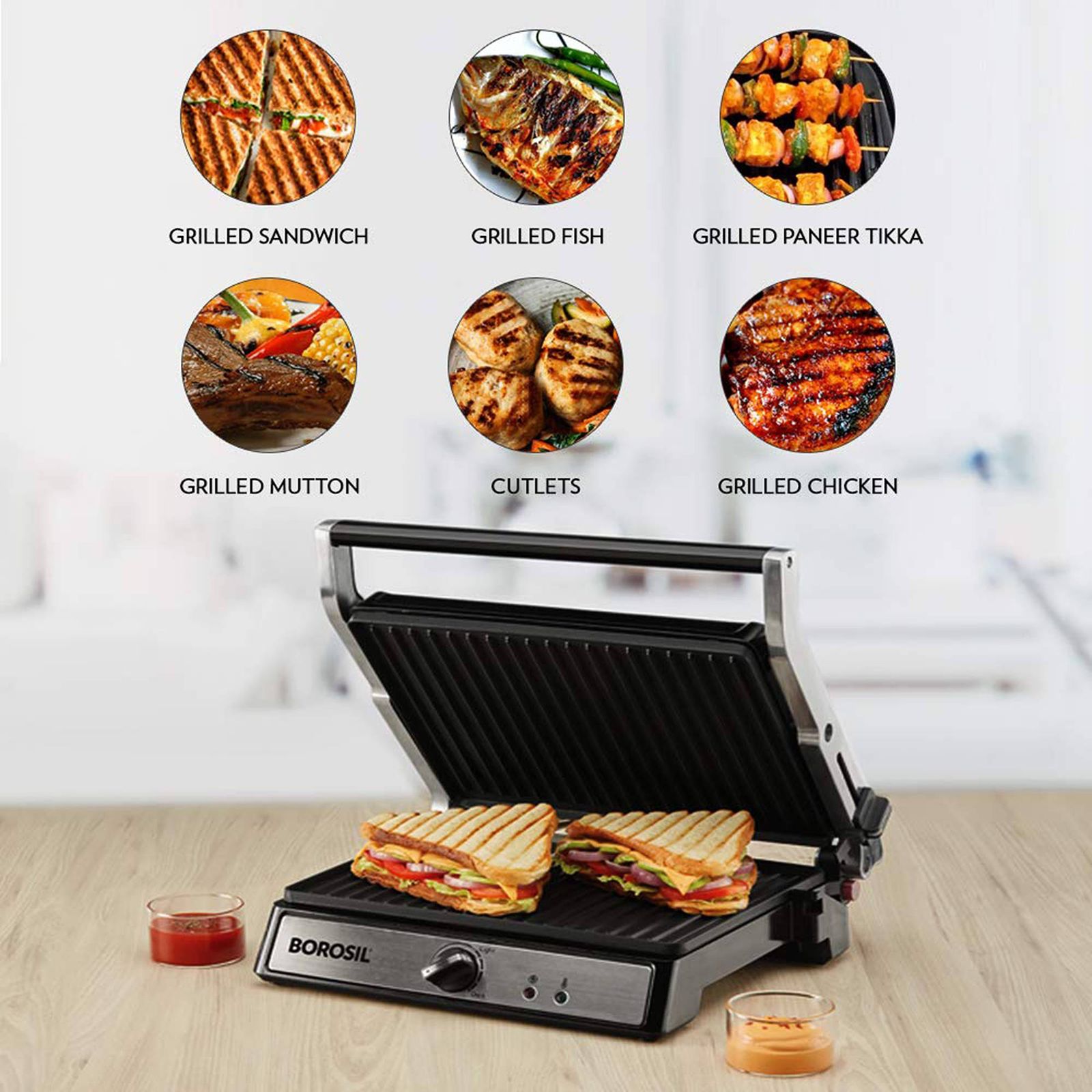 BOROSIL SuperJumbo 2000W 4 Slice Sandwich Maker with Oil Drip Collector Tray (Silver)_12