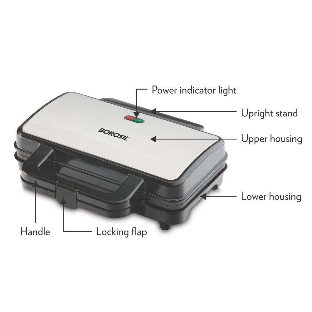 BOROSIL Neo 1000W 2 Slice Waffle Maker with Automatic Temperature Control (Silver)_8