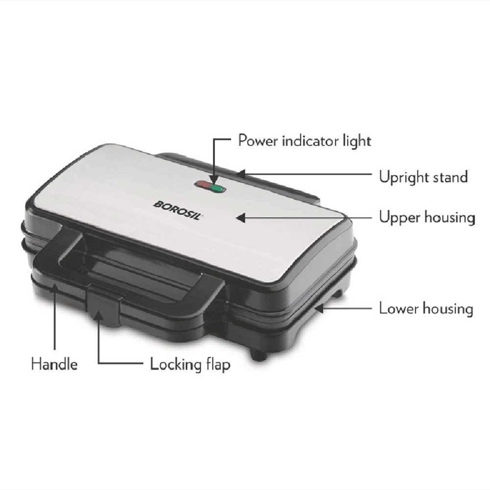 BOROSIL Neo 1000W 2 Slice Waffle Maker with Automatic Temperature Control (Silver)_14