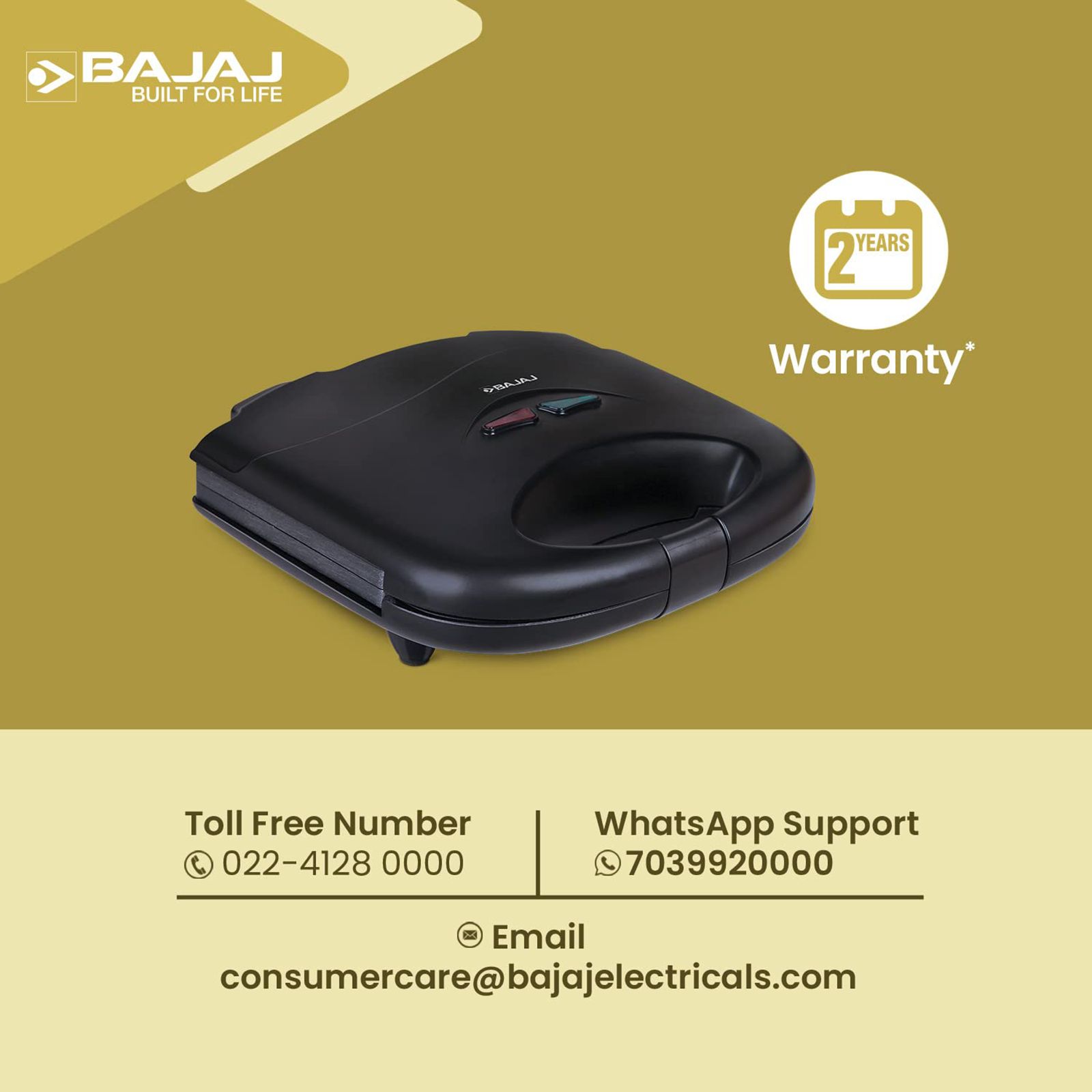 BAJAJ SWX 4 Deluxe 800W 2 Slice Sandwich Maker with Cool Touch Handle (Black) BAJAJ SWX 4 Deluxe 800W 2 Slice Sandwich Maker with Cool Touch Handle (Black)_15