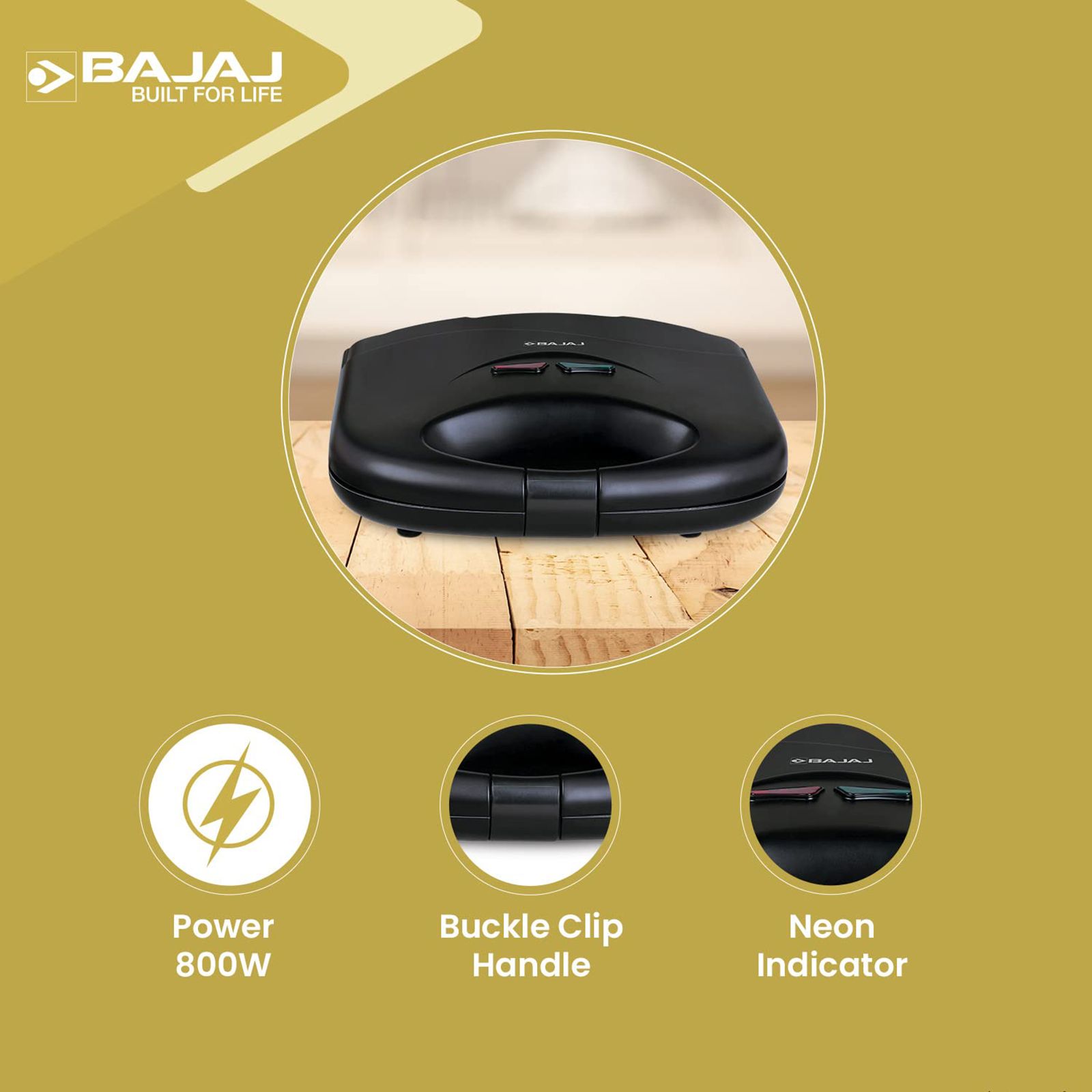 BAJAJ SWX 4 Deluxe 800W 2 Slice Sandwich Maker with Cool Touch Handle (Black) BAJAJ SWX 4 Deluxe 800W 2 Slice Sandwich Maker with Cool Touch Handle (Black)_16