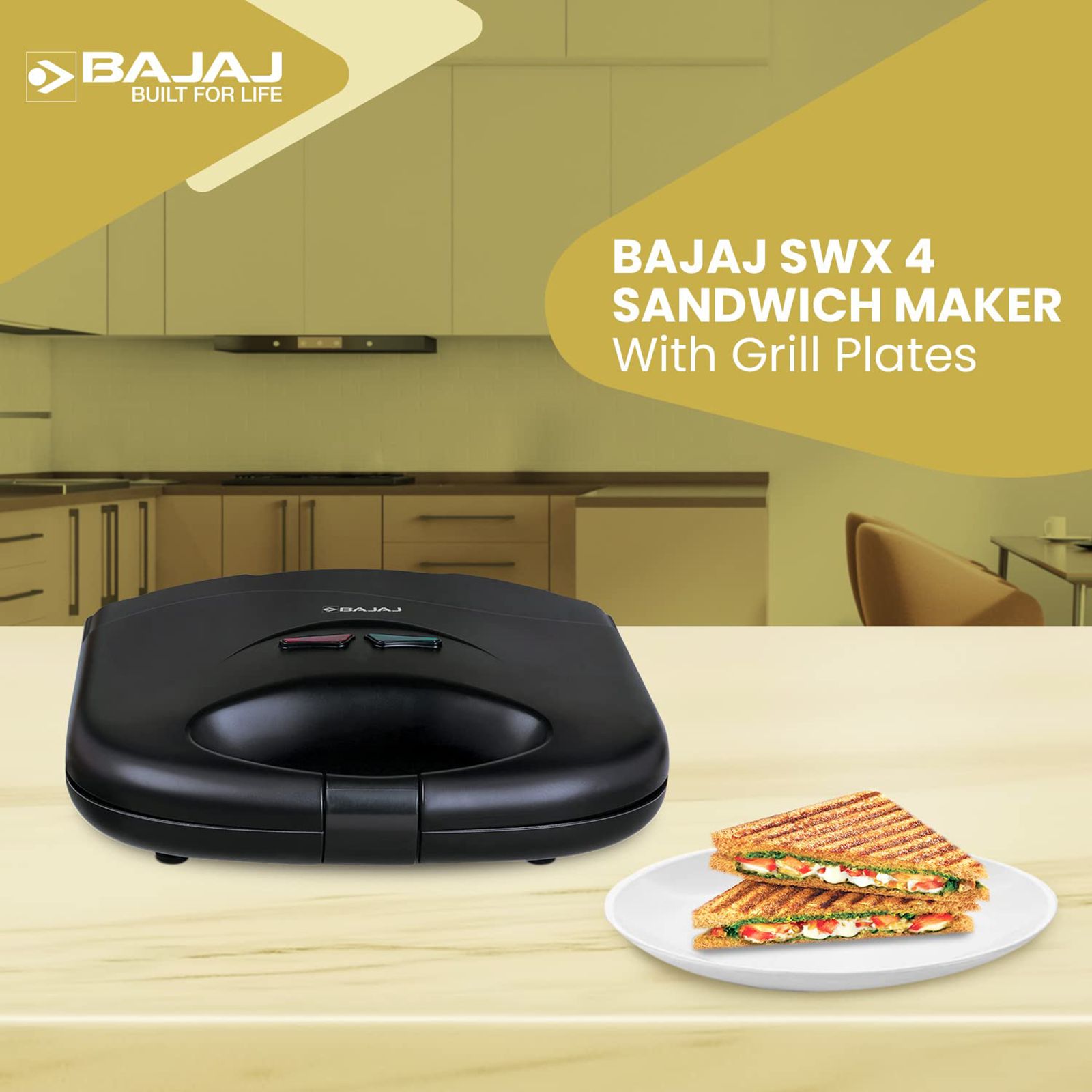 BAJAJ SWX 4 Deluxe 800W 2 Slice Sandwich Maker with Cool Touch Handle (Black) BAJAJ SWX 4 Deluxe 800W 2 Slice Sandwich Maker with Cool Touch Handle (Black)_18