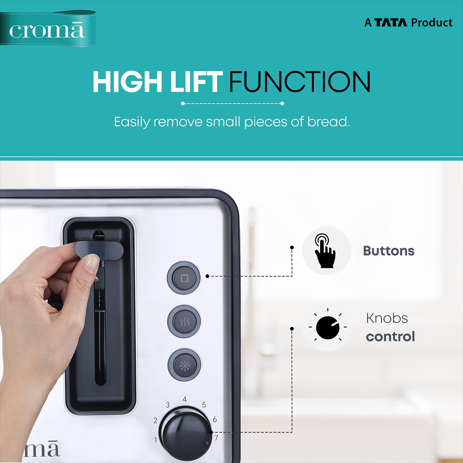 Croma 750W 2 Slice Pop-Up Toaster with Reheat Function (Silver) Croma 750W 2 Slice Pop-Up Toaster with Reheat Function (Silver)_4
