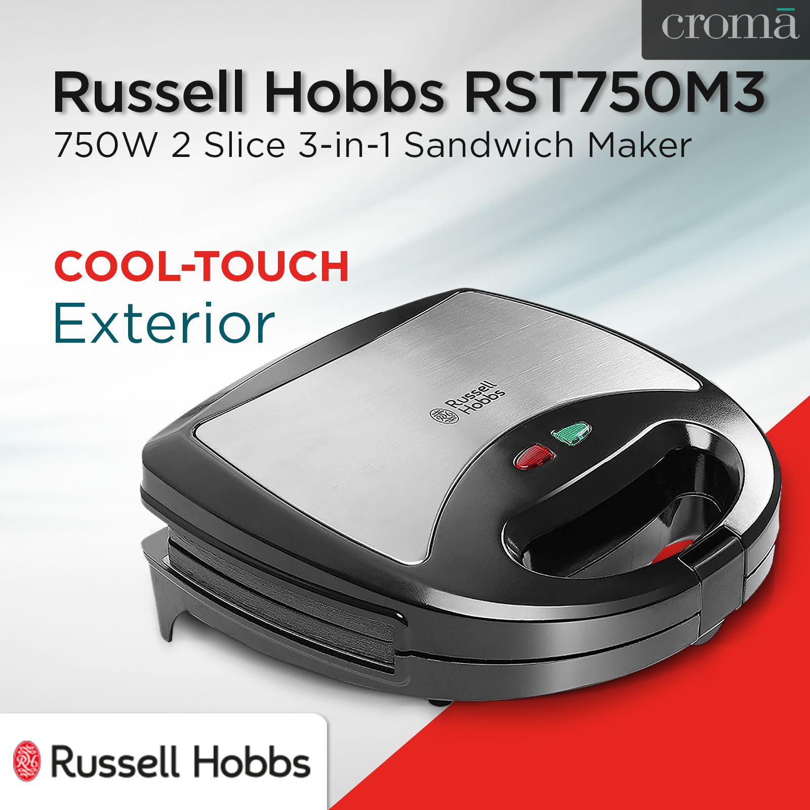 Russell Hobbs RST750M3 750W 2 Slice 3-in-1 Sandwich Maker with Detachable Multi-Plate (Black & Silver) Russell Hobbs RST750M3 750W 2 Slice 3-in-1 Sandwich Maker with Detachable Multi-Plate (Black & Silver)_12
