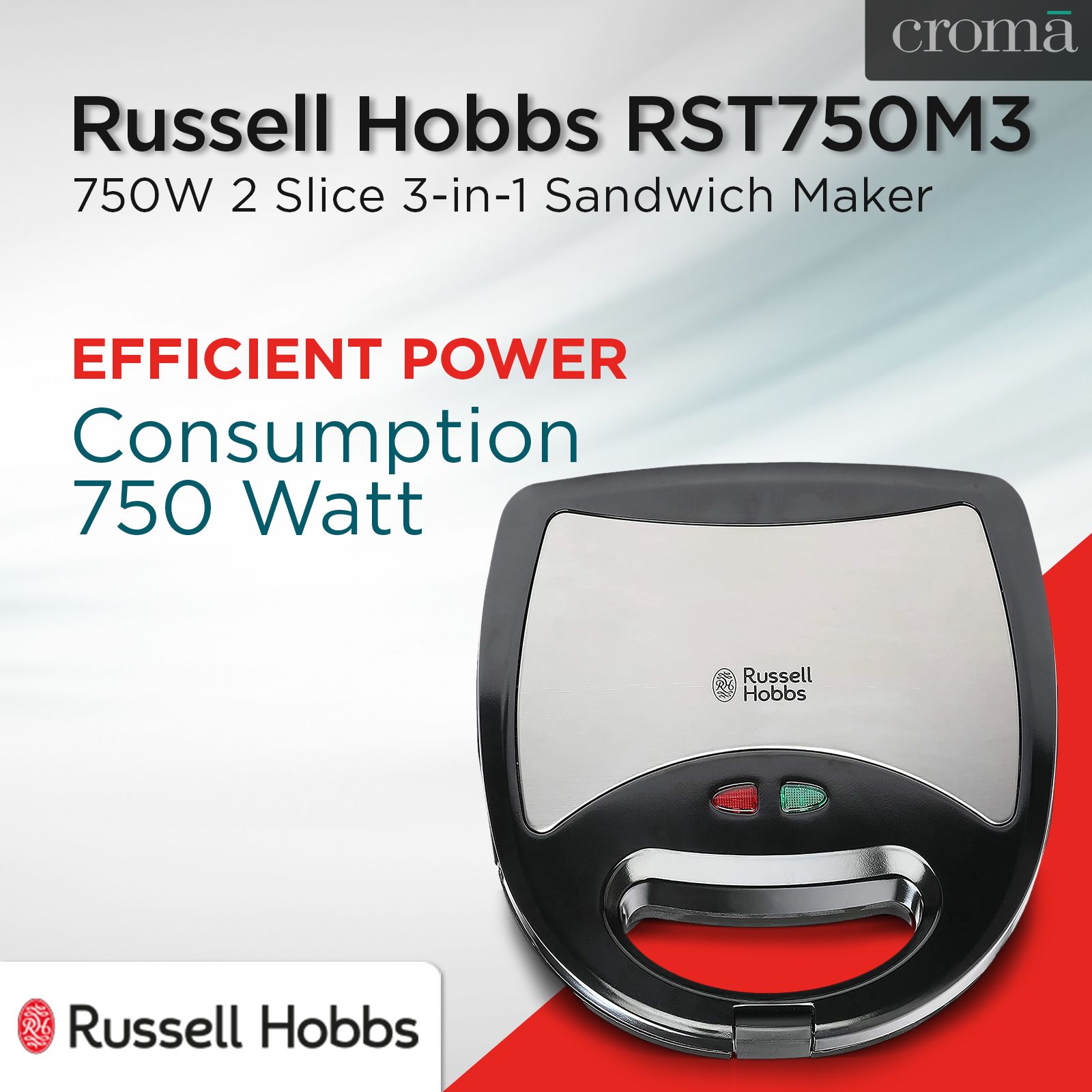 Russell Hobbs RST750M3 750W 2 Slice 3-in-1 Sandwich Maker with Detachable Multi-Plate (Black & Silver) Russell Hobbs RST750M3 750W 2 Slice 3-in-1 Sandwich Maker with Detachable Multi-Plate (Black & Silver)_13