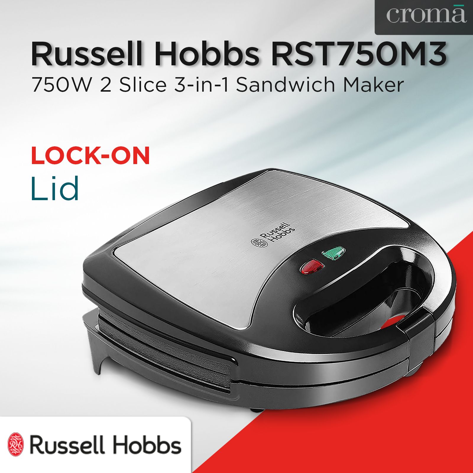 Russell Hobbs RST750M3 750W 2 Slice 3-in-1 Sandwich Maker with Detachable Multi-Plate (Black & Silver) Russell Hobbs RST750M3 750W 2 Slice 3-in-1 Sandwich Maker with Detachable Multi-Plate (Black & Silver)_17