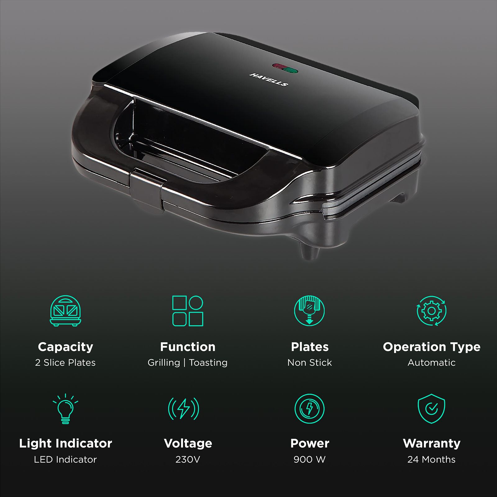 HAVELLS Big Fill 900W 2 Slice Sandwich Maker with Cool Touch Handle (Black) HAVELLS Big Fill 900W 2 Slice Sandwich Maker with Cool Touch Handle (Black)_3