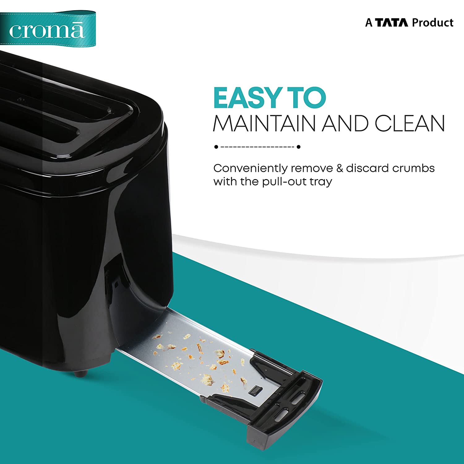 Croma 750W 2 Slice Pop-Up Toaster with Removable Crumb Tray (Black)_5