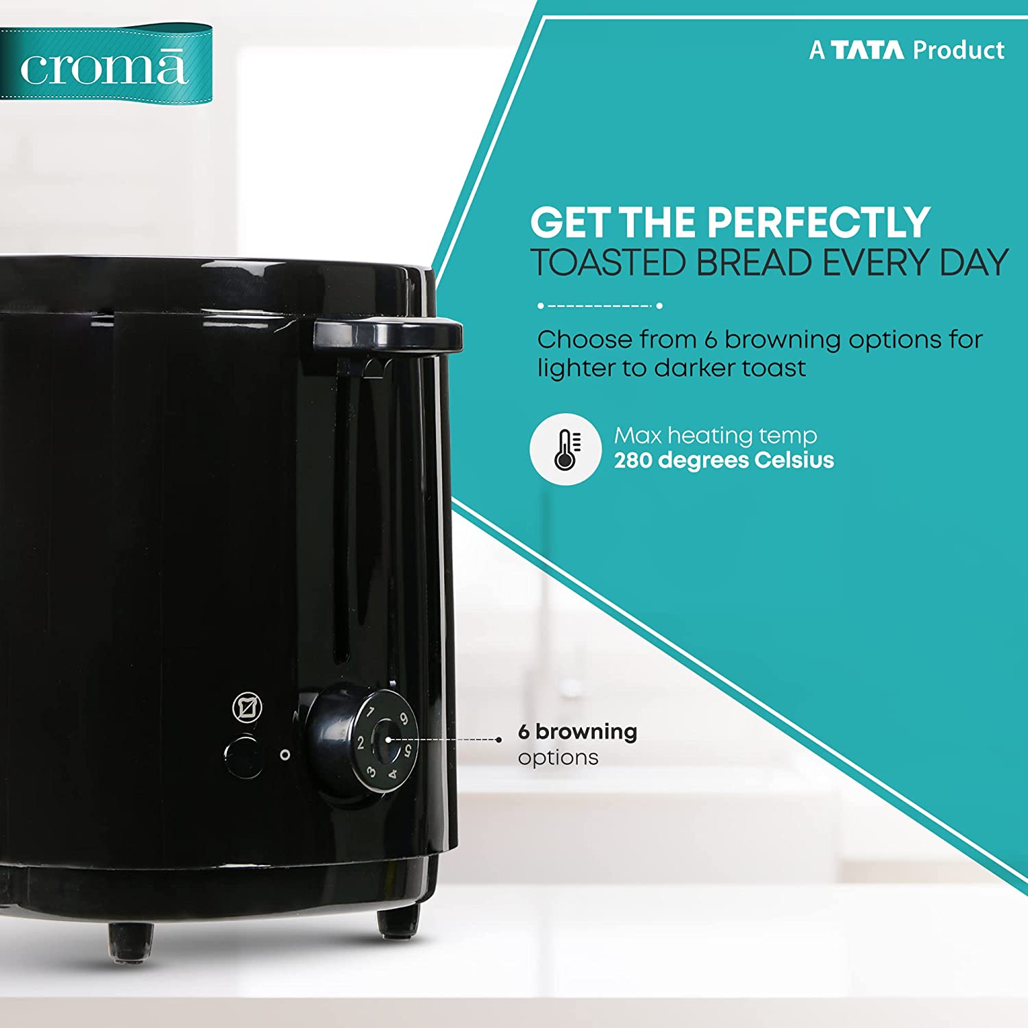 Croma 750W 2 Slice Pop-Up Toaster with Removable Crumb Tray (Black)_6