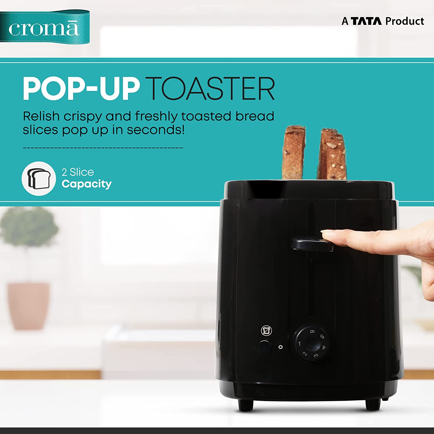 Croma 750W 2 Slice Pop-Up Toaster with Removable Crumb Tray (Black)_8
