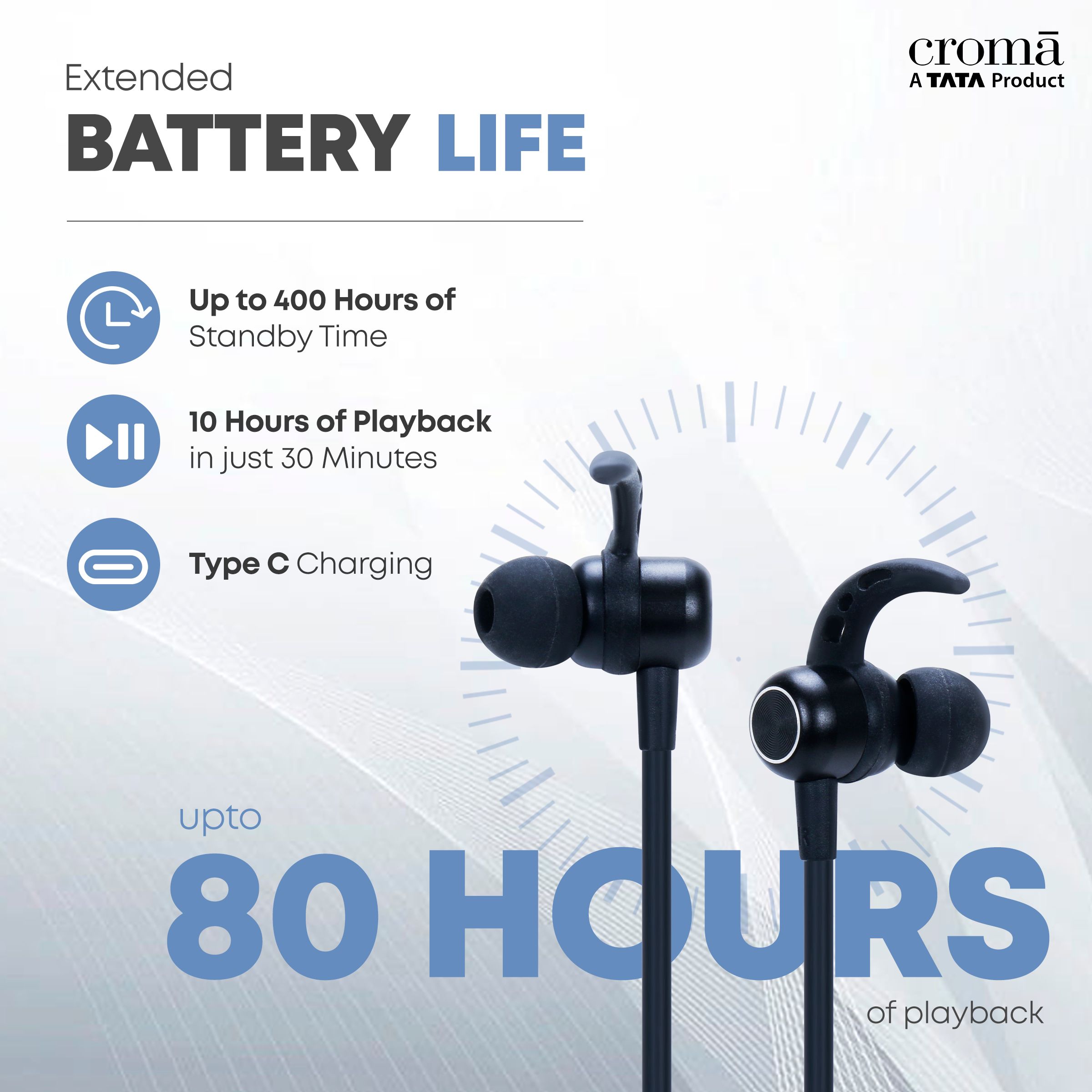Croma Neckband (Type-C Fast Charging, Dual Connection, 80H Playback, Black) Croma Neckband (Type-C Fast Charging, Dual Connection, 80H Playback, Black)_9