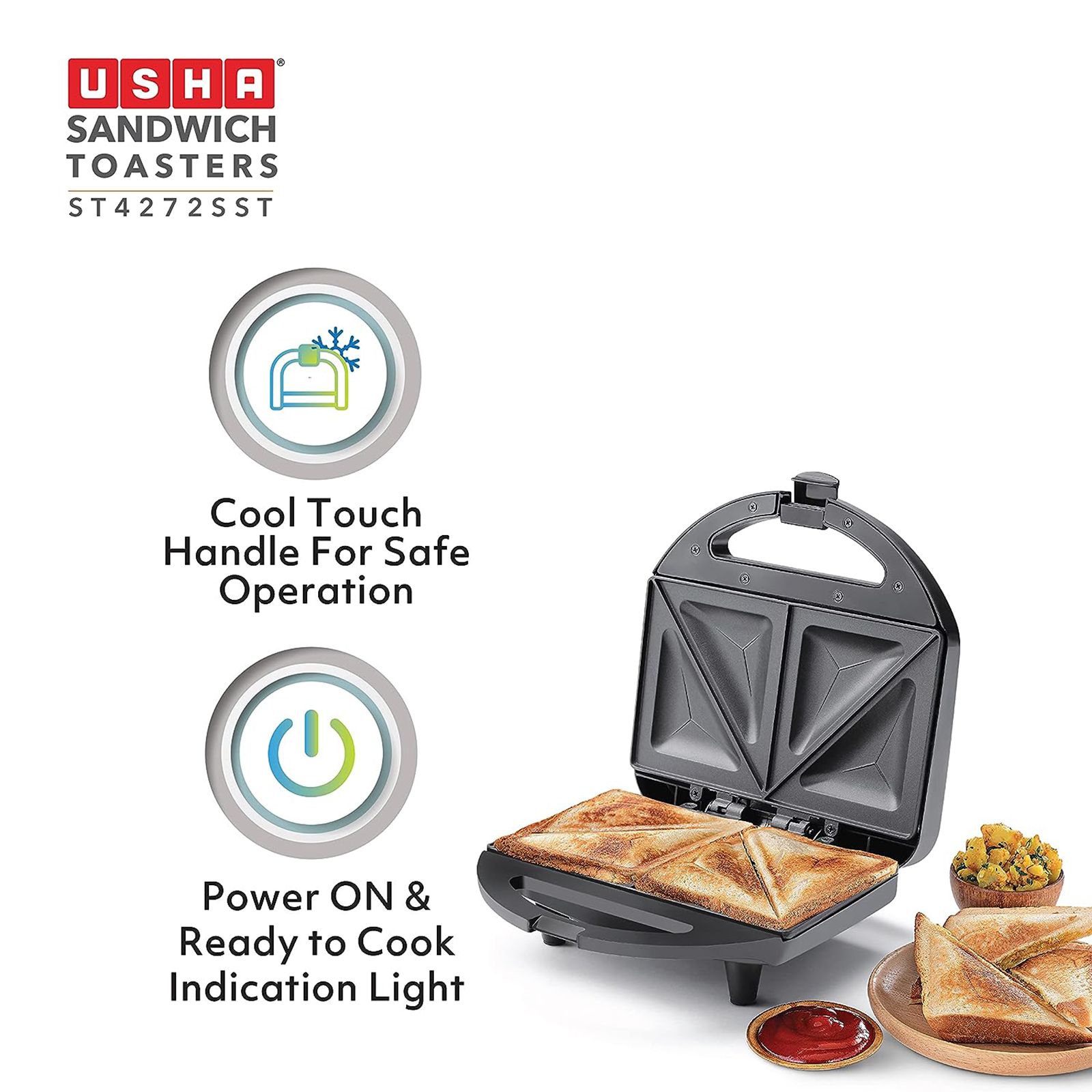 USHA ST 4272 SST 750W 2 Slice Sandwich Maker with Shockproof & Heat Resistant (Black)_5