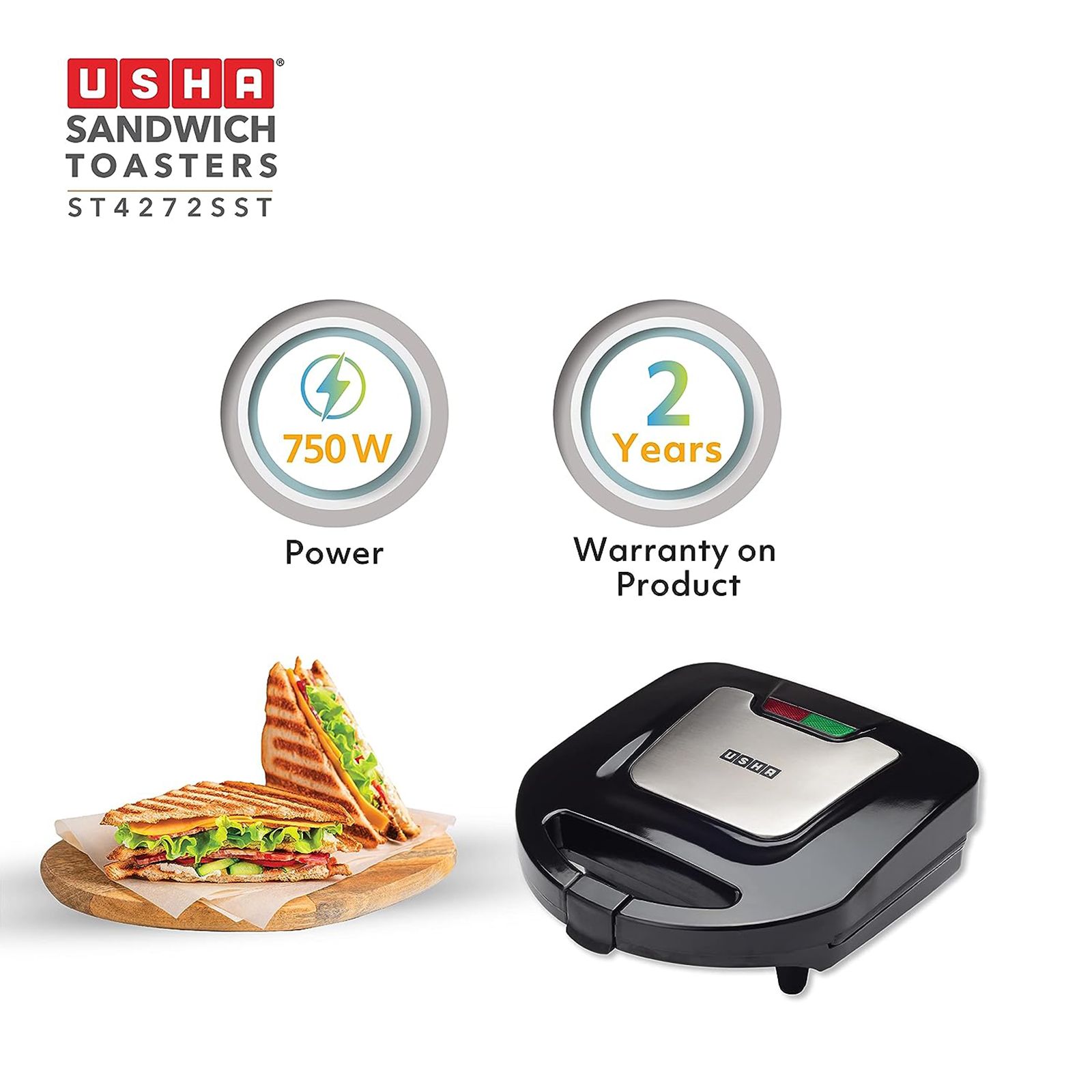 USHA ST 4272 SST 750W 2 Slice Sandwich Maker with Shockproof & Heat Resistant (Black)_10