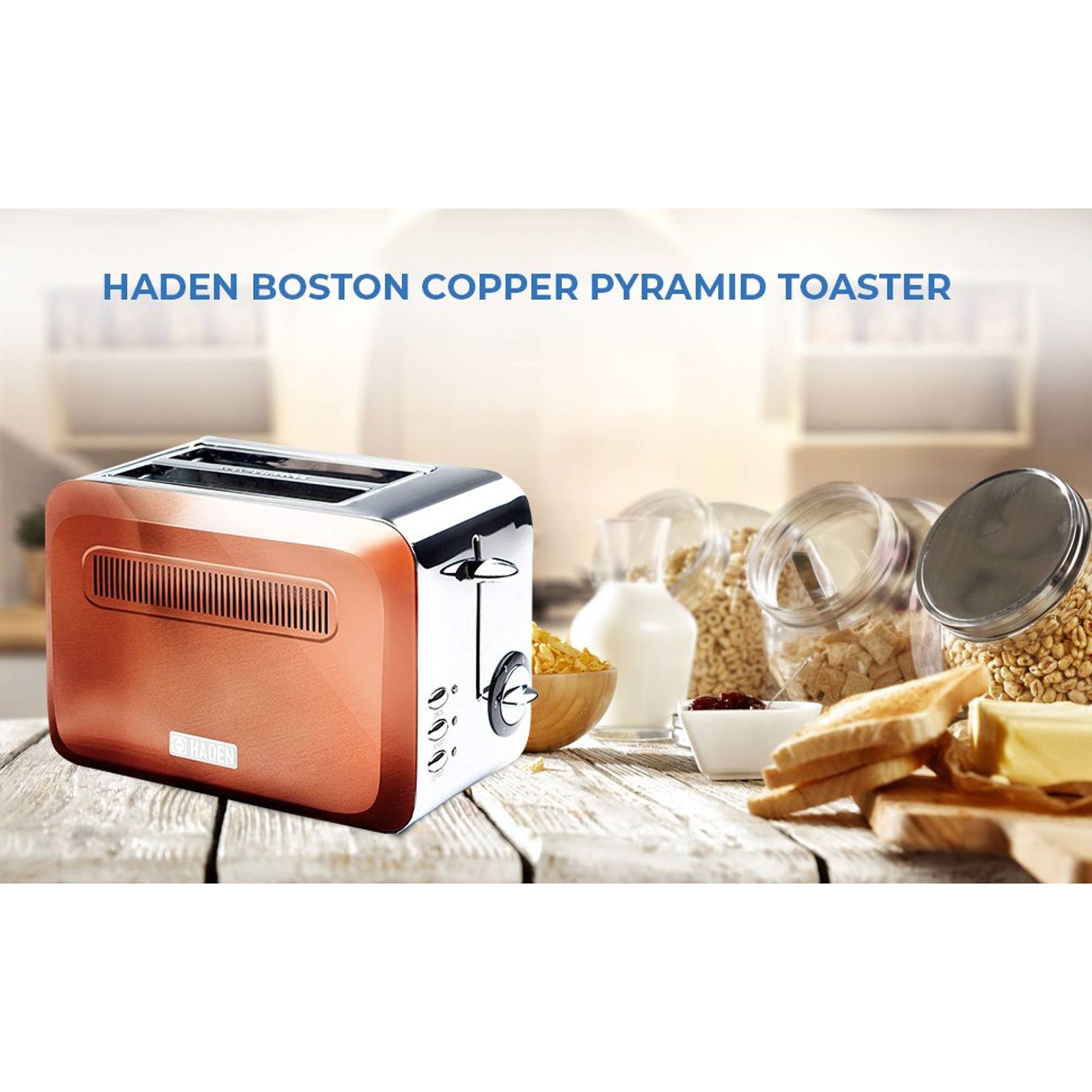 HADEN Boston Pyramid 980W 2 Slice Pop-Up Toaster with Removable Crumb Tray (Copper)_8