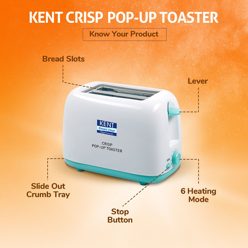 KENT Crisp 650-750W 2 Slice Pop-Up Toaster with 6 Heat Setting (White) KENT Crisp 650-750W 2 Slice Pop-Up Toaster with 6 Heat Setting (White)_7