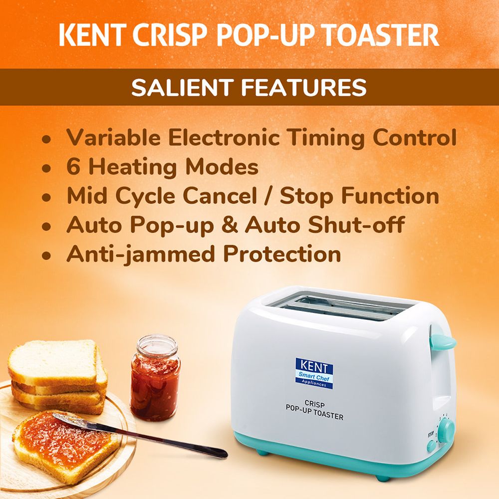 KENT Crisp 650-750W 2 Slice Pop-Up Toaster with 6 Heat Setting (White) KENT Crisp 650-750W 2 Slice Pop-Up Toaster with 6 Heat Setting (White)_9