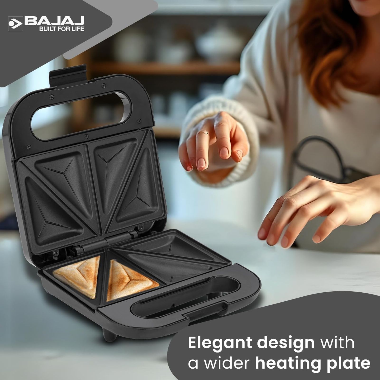 BAJAJ SWX 5 800W 2 Slice Sandwich Maker with Non Stick Coating Plates (Black) BAJAJ SWX 5 800W 2 Slice Sandwich Maker with Non Stick Coating Plates (Black)_7
