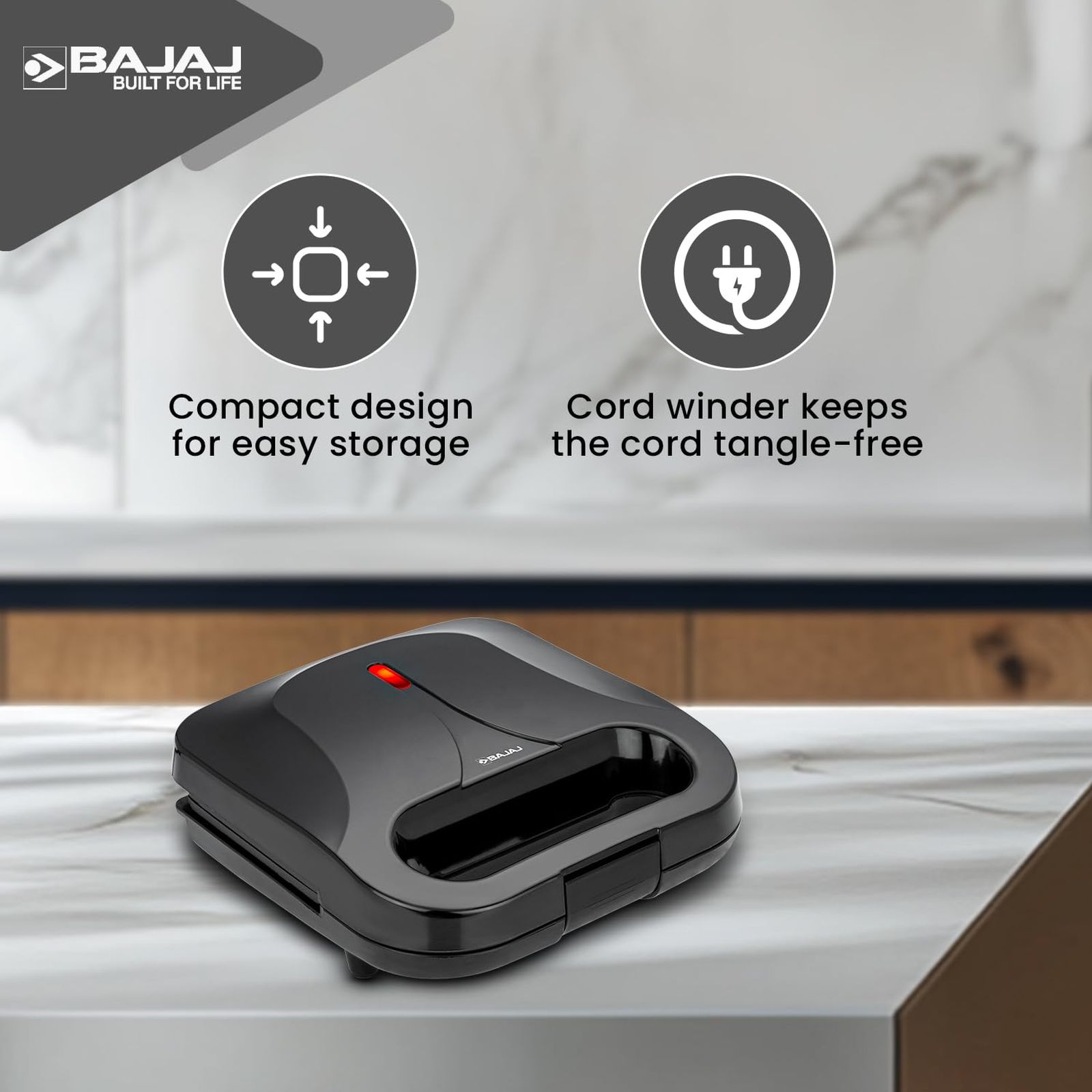BAJAJ SWX 5 800W 2 Slice Sandwich Maker with Non Stick Coating Plates (Black) BAJAJ SWX 5 800W 2 Slice Sandwich Maker with Non Stick Coating Plates (Black)_5