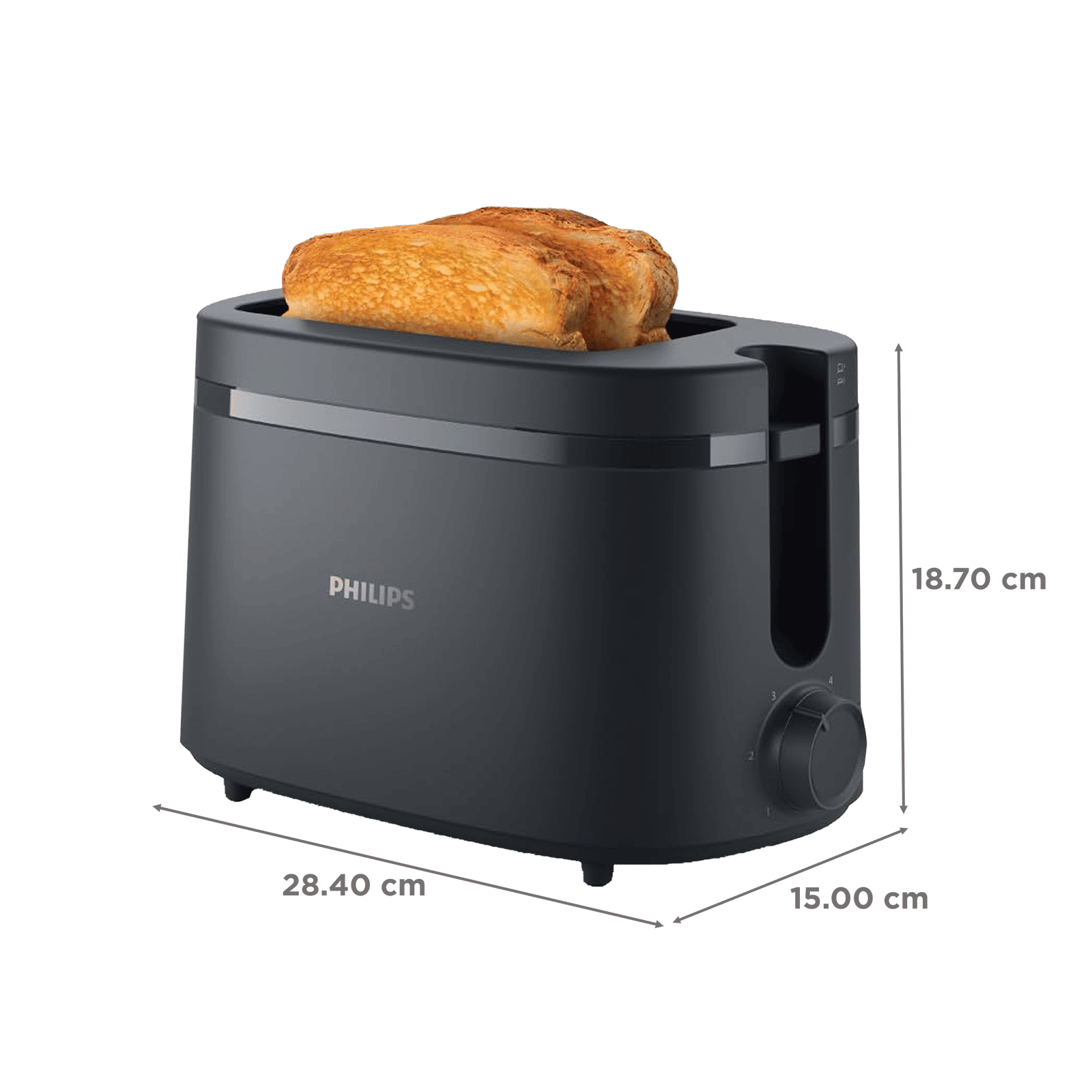 PHILIPS Essentials Collection 1000 Series 650W 2 Slice Pop-Up Toaster with 6 Level Browning Controls (Charcoal Grey)_2