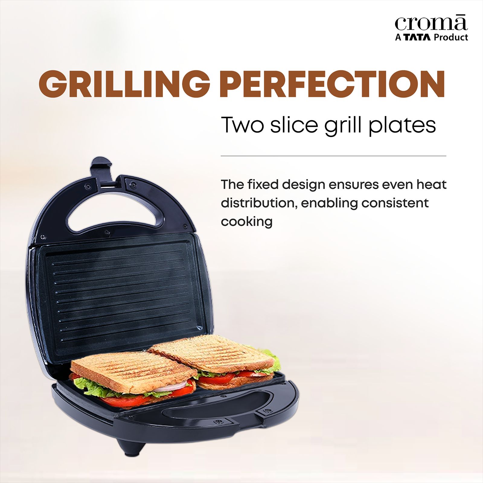 Croma 750W 2 Slice Sandwich Maker with Cool Touch Handle (Black)_5