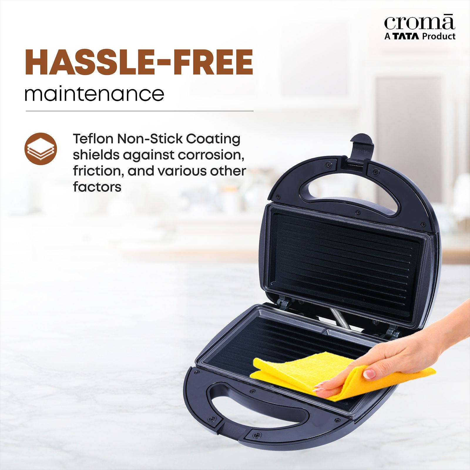 Croma 750W 2 Slice Sandwich Maker with Cool Touch Handle (Black)_8