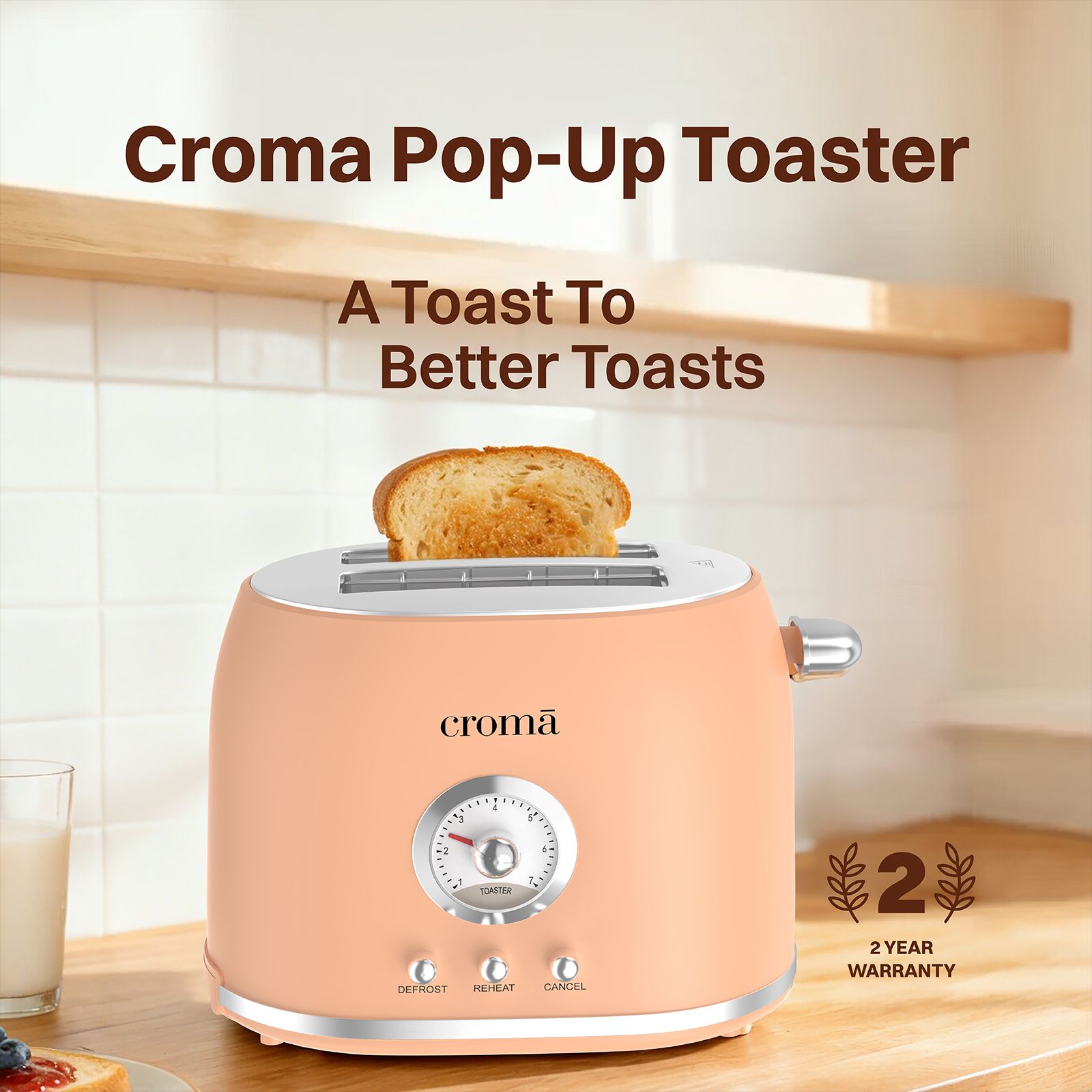 Croma 800W 2 Slice Pop-Up Toaster with Removable Crumb Tray (Peach) Croma 800W 2 Slice Pop-Up Toaster with Removable Crumb Tray (Peach)_4