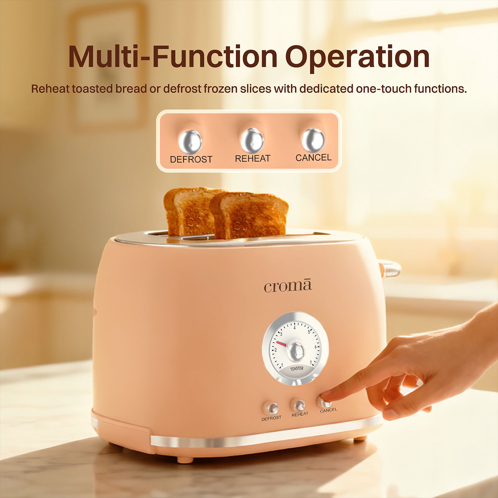 Croma 800W 2 Slice Pop-Up Toaster with Removable Crumb Tray (Peach) Croma 800W 2 Slice Pop-Up Toaster with Removable Crumb Tray (Peach)_6