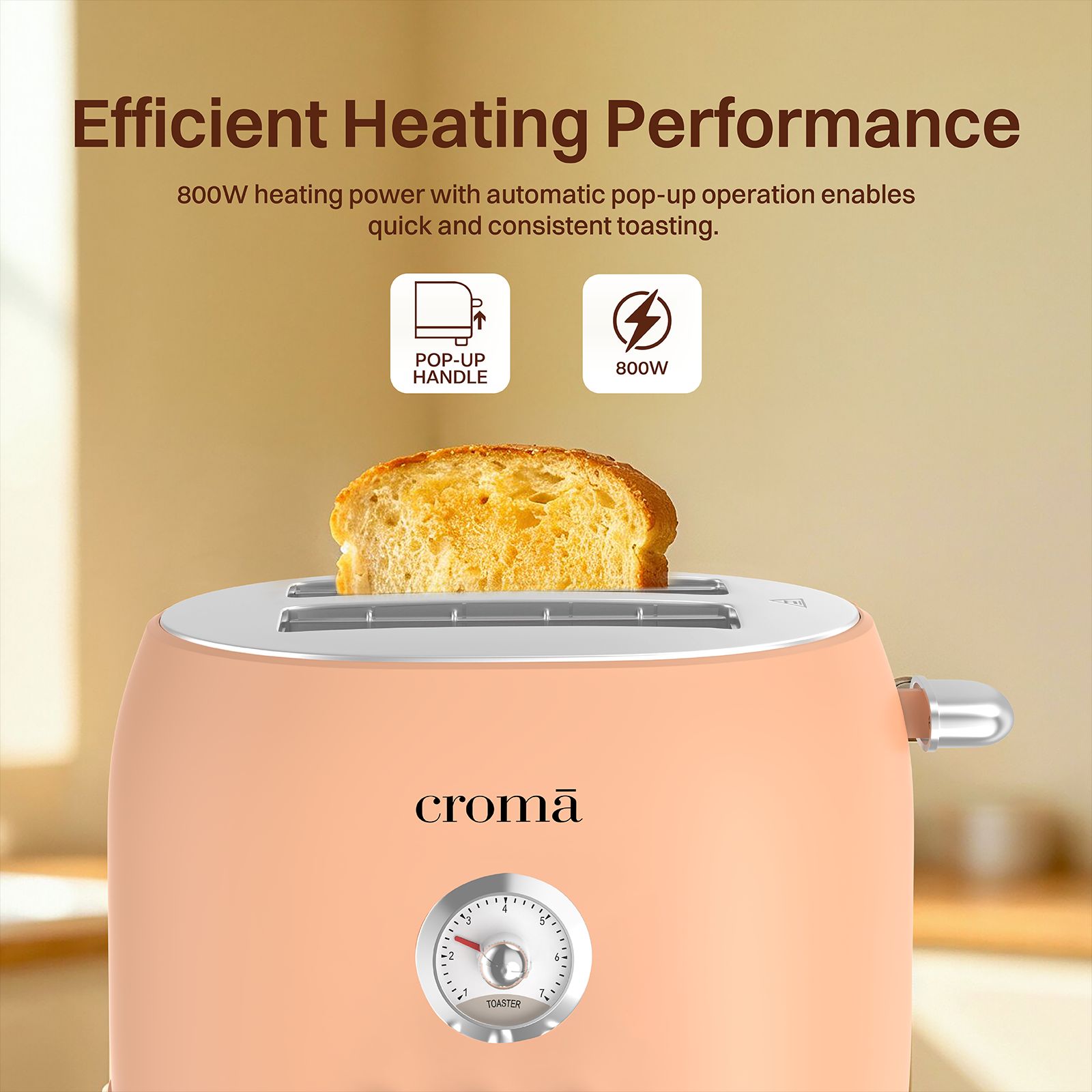 Croma 800W 2 Slice Pop-Up Toaster with Removable Crumb Tray (Peach) Croma 800W 2 Slice Pop-Up Toaster with Removable Crumb Tray (Peach)_7