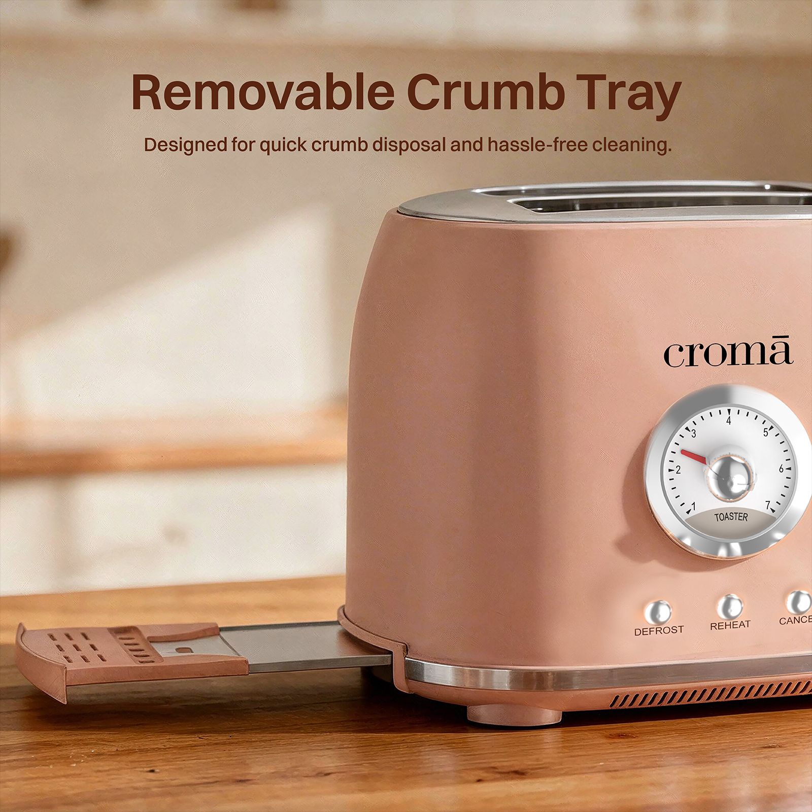 Croma 800W 2 Slice Pop-Up Toaster with Removable Crumb Tray (Peach) Croma 800W 2 Slice Pop-Up Toaster with Removable Crumb Tray (Peach)_8