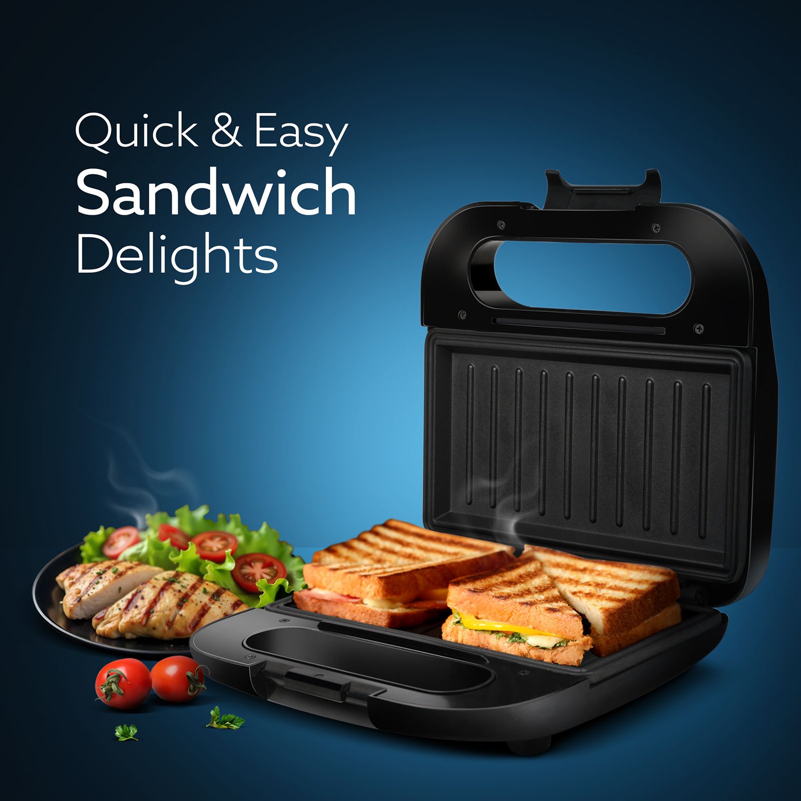 AGARO Primo 750W 2 Slice 3-in-1 Sandwich Maker with Automatic Temperature Cut Off (Black)_2