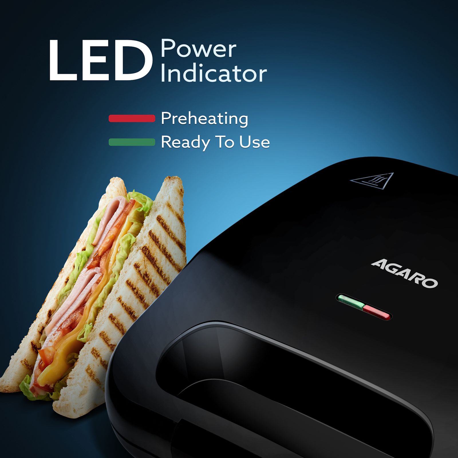 AGARO Primo 750W 2 Slice 3-in-1 Sandwich Maker with Automatic Temperature Cut Off (Black)_3