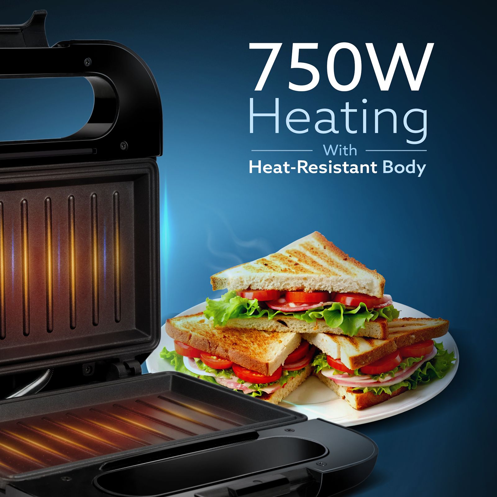 AGARO Primo 750W 2 Slice 3-in-1 Sandwich Maker with Automatic Temperature Cut Off (Black)_4