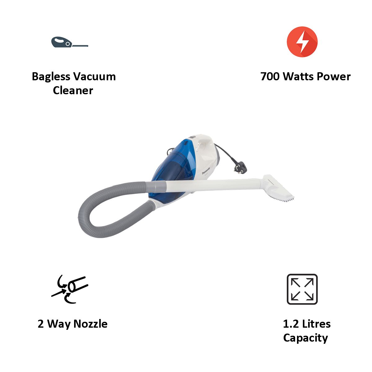Panasonic 700 Watts Portable Vacuum Cleaner (0.4 Litres, MC-DL201, Blue) Panasonic 700 Watts Portable Vacuum Cleaner (0.4 Litres, MC-DL201, Blue)_8