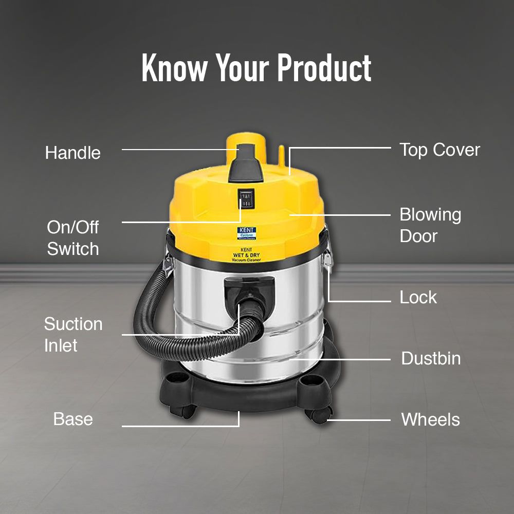 KENT KSL-612 1200W Wet & Dry Vacuum Cleaner with Blower Function (High Power Motor, Metallic Silver)_7
