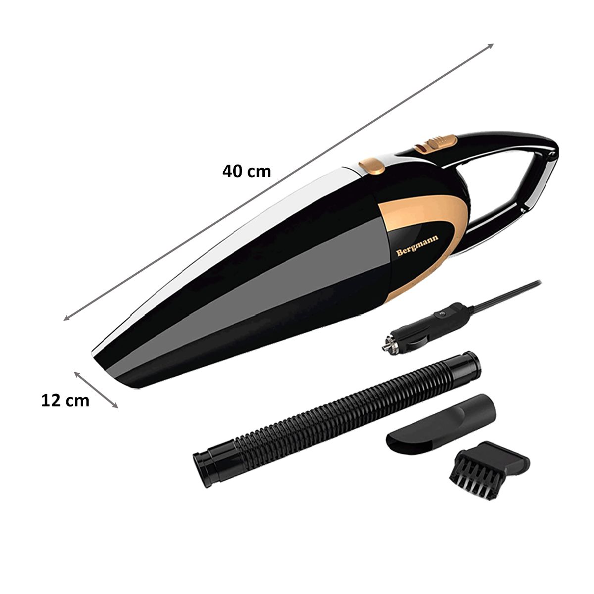 BERGMANN Stunner 150W Car Vacuum Cleaner with Copper Motor (Power On Indicator, Black)_2