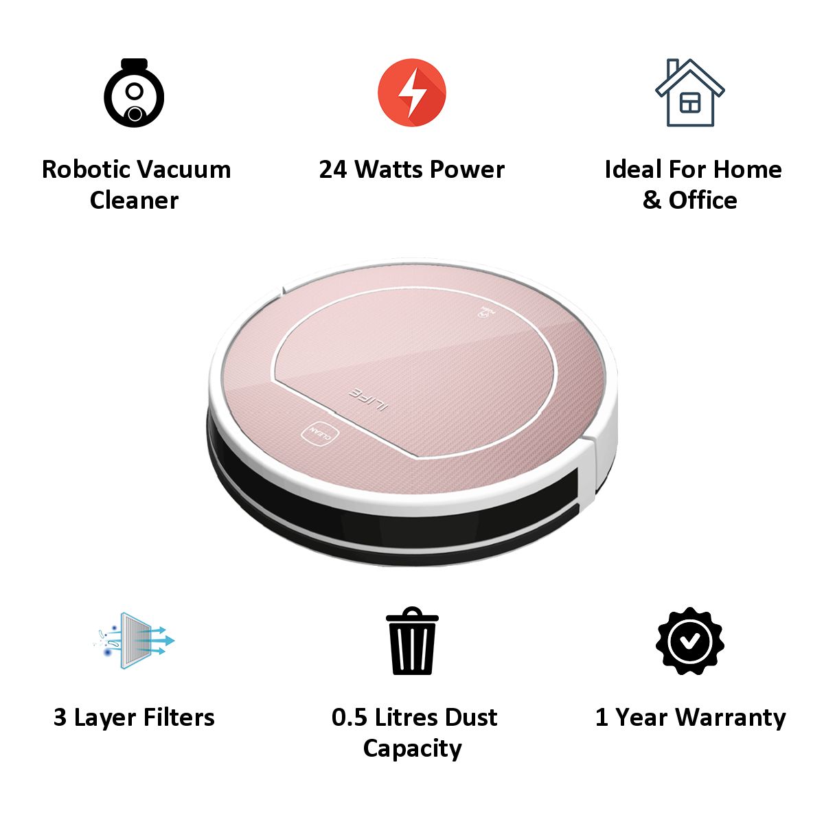 ILIFE Dry and Wet Robotic Vacuum Cleaner (V7s Plus, Pink) ILIFE Dry and Wet Robotic Vacuum Cleaner (V7s Plus, Pink)_4