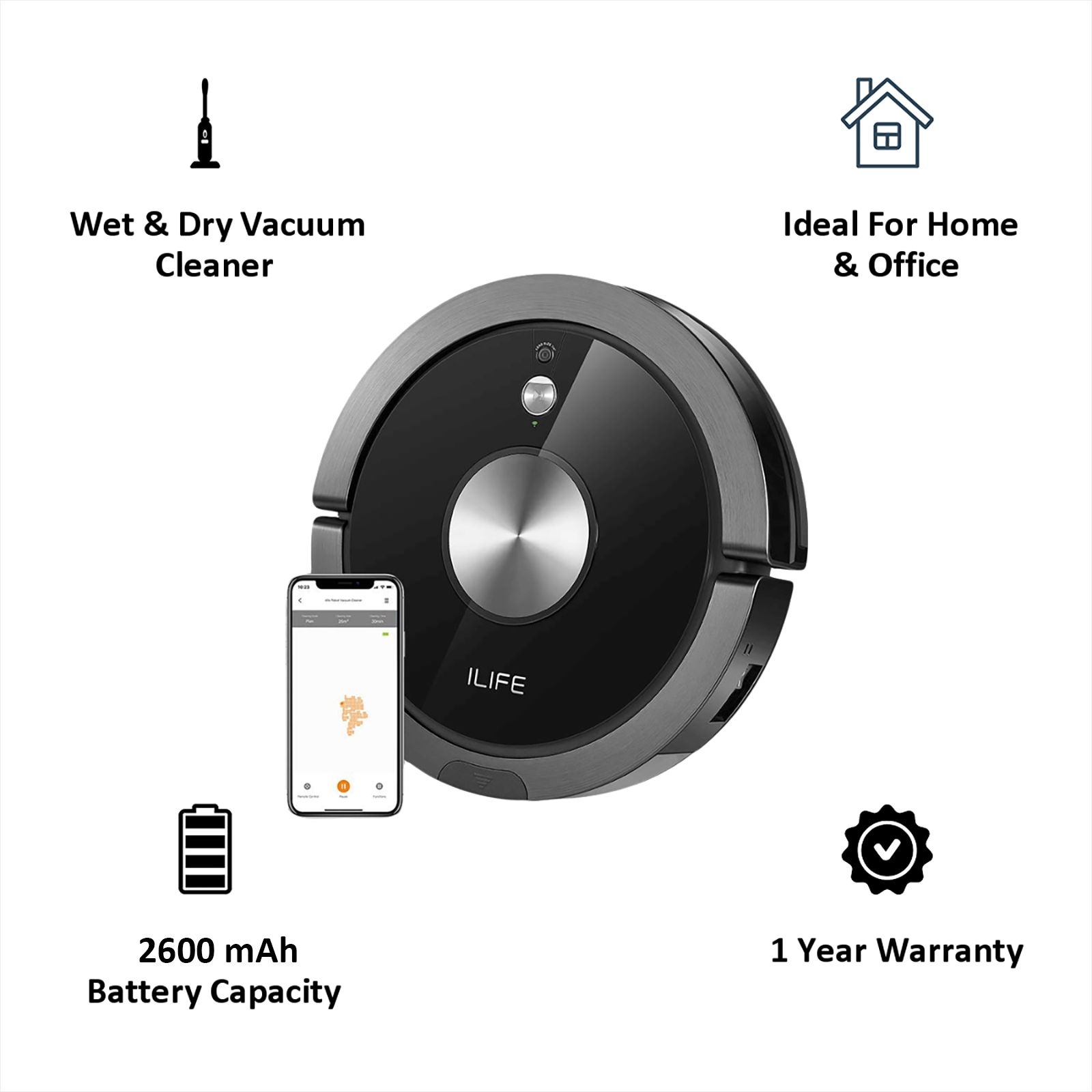 ILIFE A9s 26 Watts Robotic Vacuum Cleaner (0.45 Litres Tank, B07RM3SQB4, Black)_8