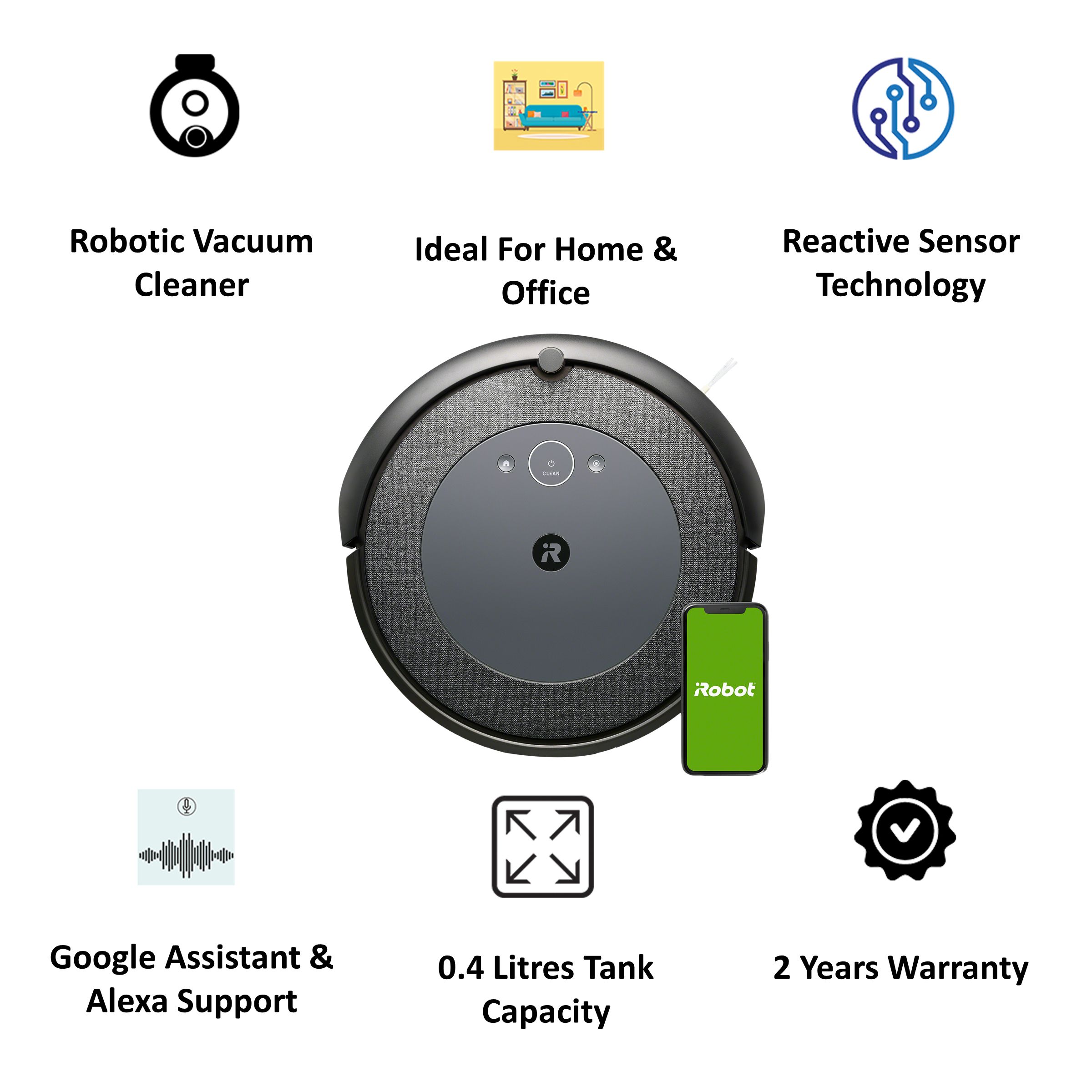 iRobot Roomba i3 33 Watts Robotic Vacuum Cleaner (0.4 Litres Tank, i3158, Grey) iRobot Roomba i3 33 Watts Robotic Vacuum Cleaner (0.4 Litres Tank, i3158, Grey)_7