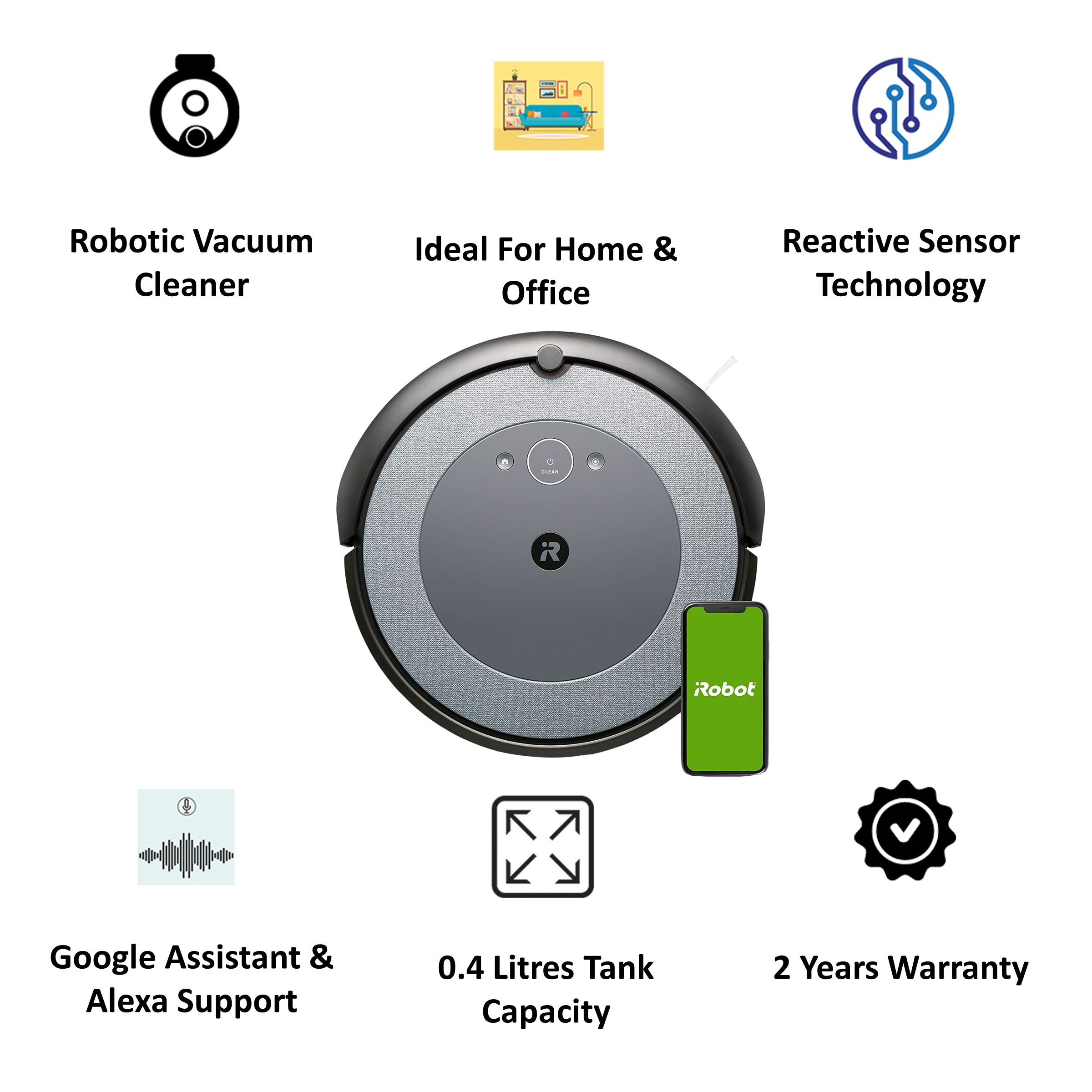 iRobot Roomba i3 33 Watts Robotic Vacuum Cleaner (0.4 Litres Tank, i3152, Grey) iRobot Roomba i3 33 Watts Robotic Vacuum Cleaner (0.4 Litres Tank, i3152, Grey)_6