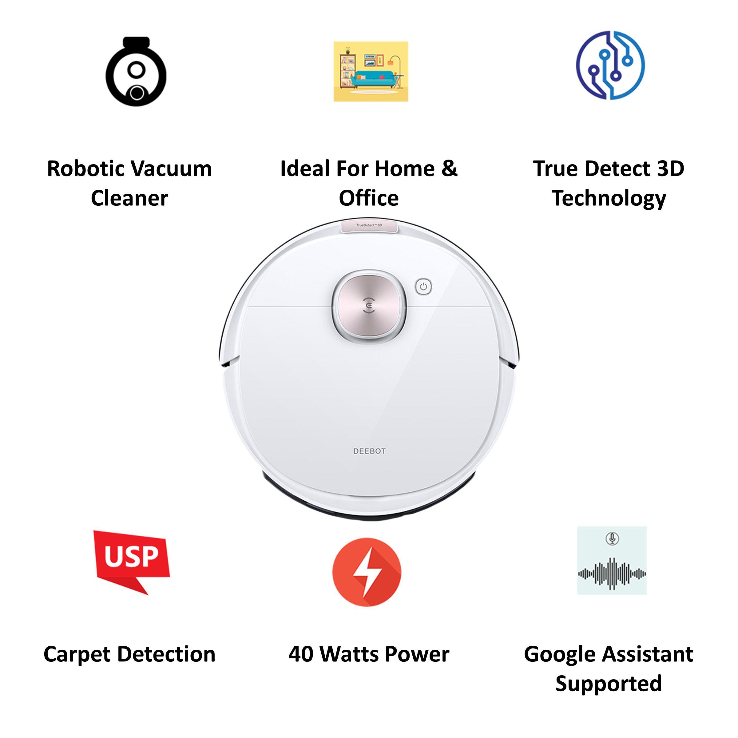 ECOVACS Deebot 40 Watts Robotic Vacuum Cleaner (430 ml, OZMOT8, White) ECOVACS Deebot 40 Watts Robotic Vacuum Cleaner (430 ml, OZMOT8, White)_4