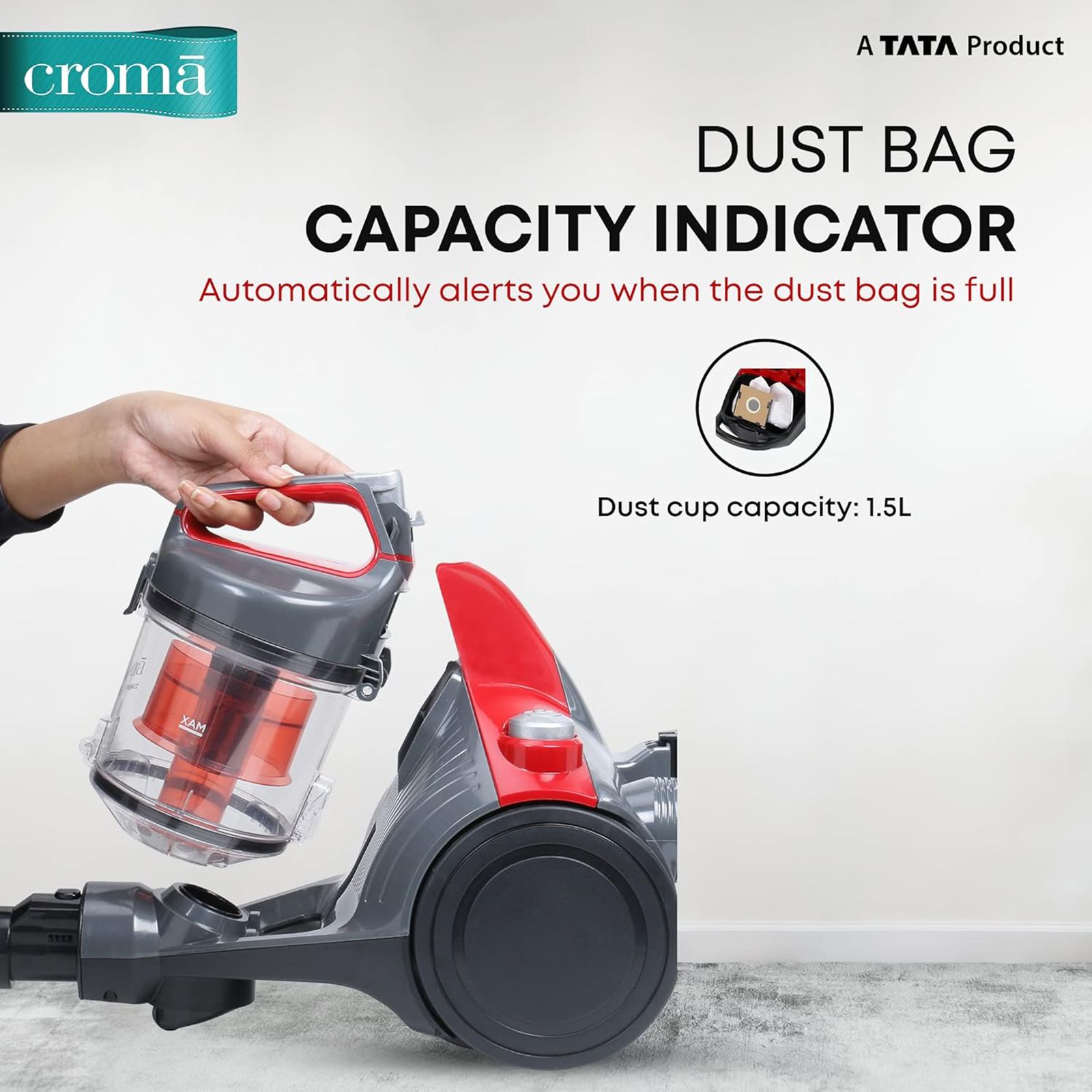 Croma 1200W Dry Vacuum Cleaner with Cyclonic Technology (Noise Free Cleaning, Red) Croma 1200W Dry Vacuum Cleaner with Cyclonic Technology (Noise Free Cleaning, Red)_4