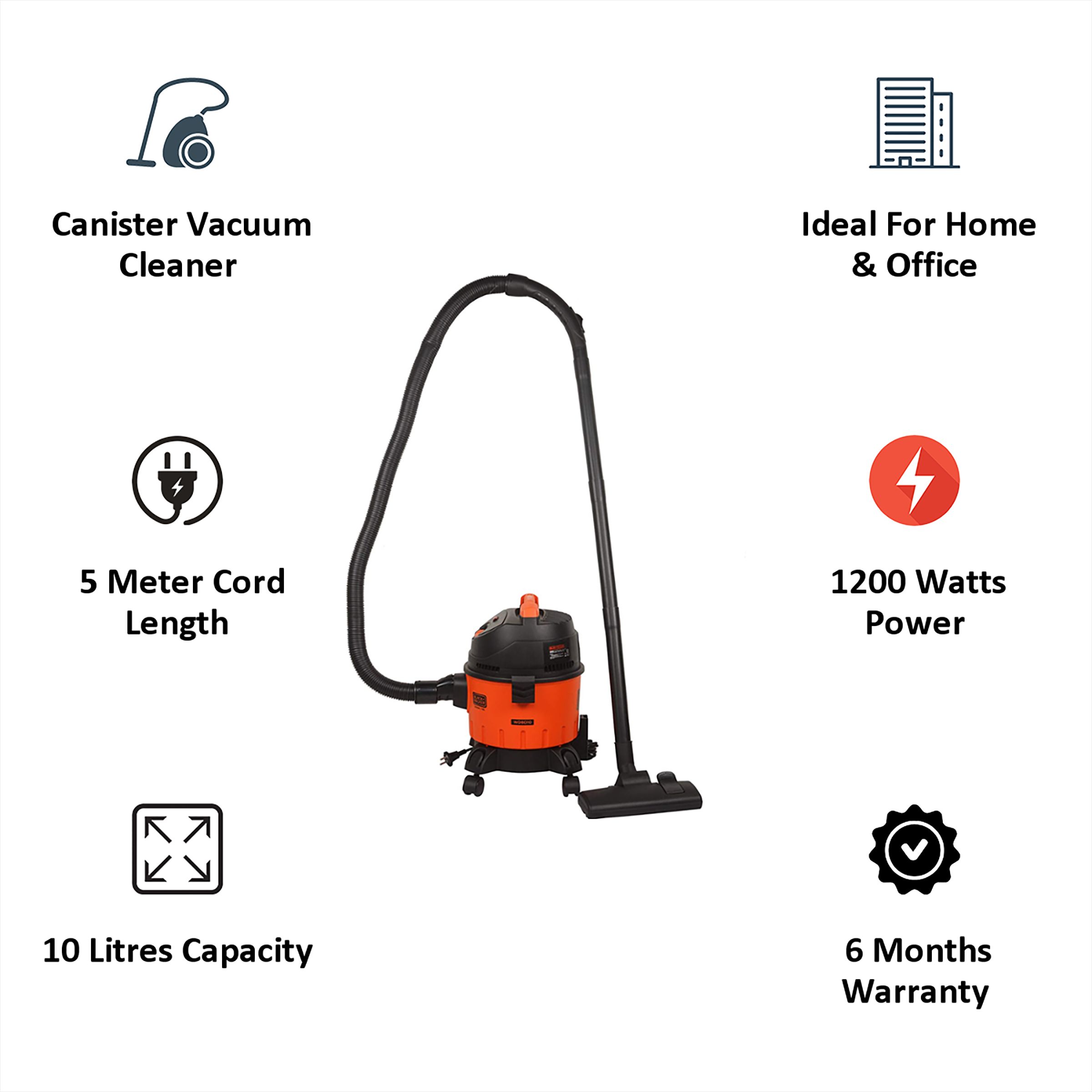 BLACK+DECKER 1200 Watts Wet & Dry Vacuum Cleaner (WDBD10-IN, Orange)_6