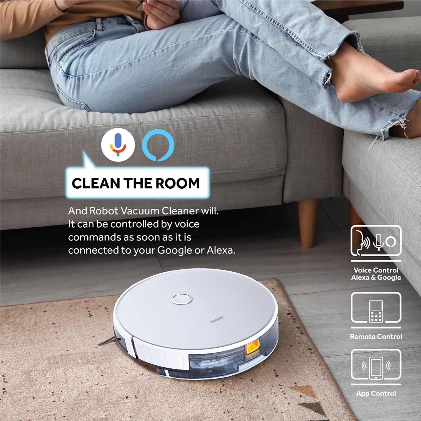 Haier Smart Robotic Vacuum Cleaner & Mop with Wi-Fi Connectivity (Alexa & Google Assistant, Silver)_4