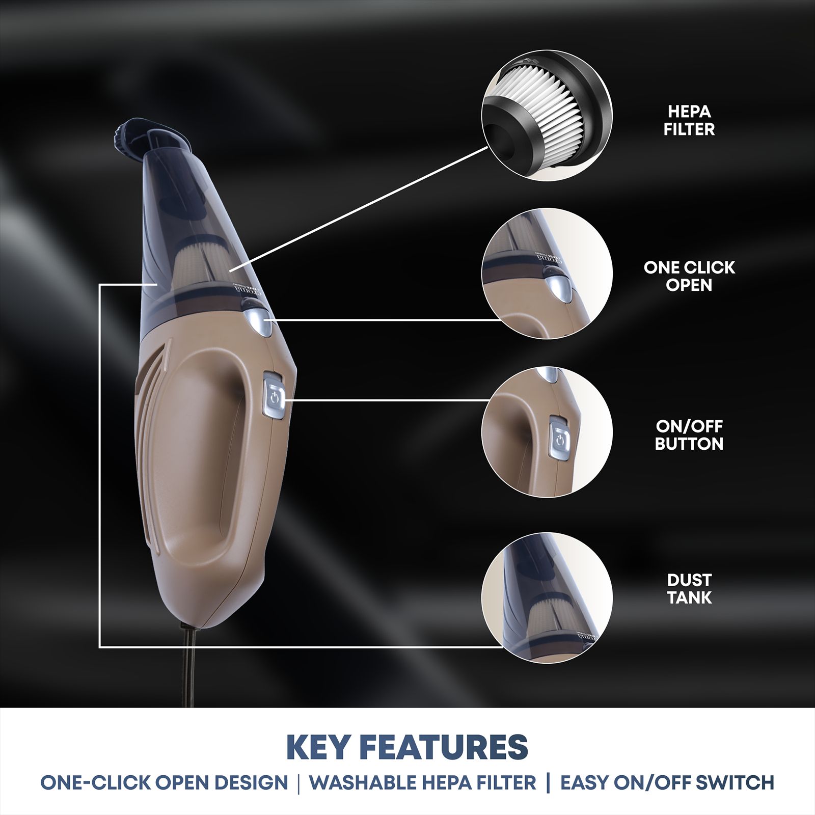 Croma 106W Car Vacuum Cleaner with Bagless Dust Tank (Strong Suction, Brown)_20