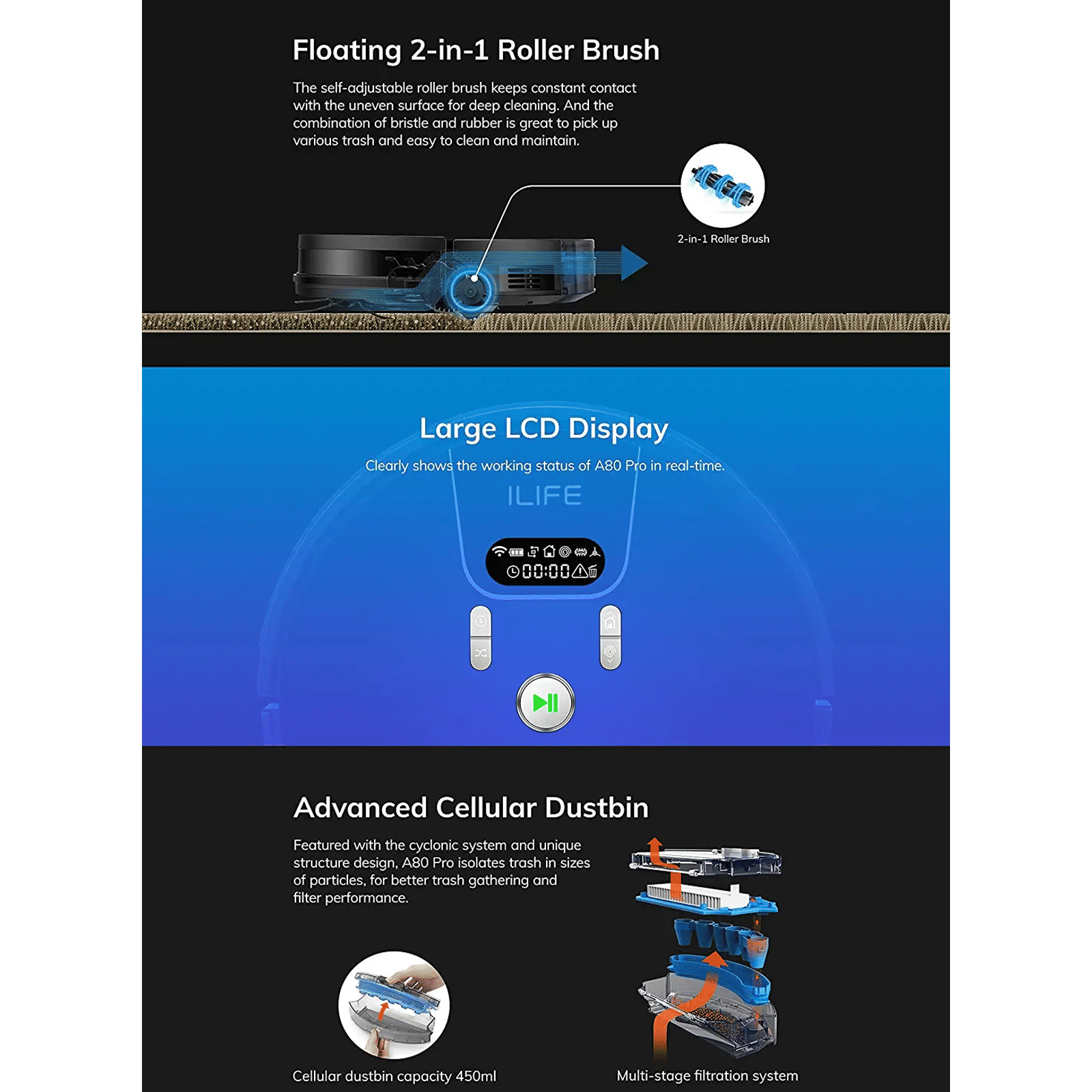 ILIFE A80 Pro Robotic Vacuum Cleaner & Mop with Wi-Fi Connectivity (Alexa & Google Assistant, Gradient Blue) ILIFE A80 Pro Robotic Vacuum Cleaner & Mop with Wi-Fi Connectivity (Alexa & Google Assistant, Gradient Blue)_8