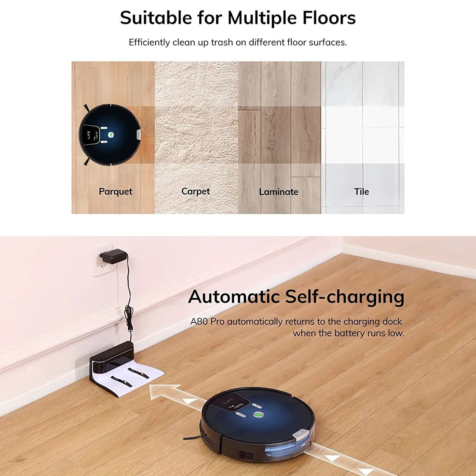 ILIFE A80 Pro Robotic Vacuum Cleaner & Mop with Wi-Fi Connectivity (Alexa & Google Assistant, Gradient Blue) ILIFE A80 Pro Robotic Vacuum Cleaner & Mop with Wi-Fi Connectivity (Alexa & Google Assistant, Gradient Blue)_4