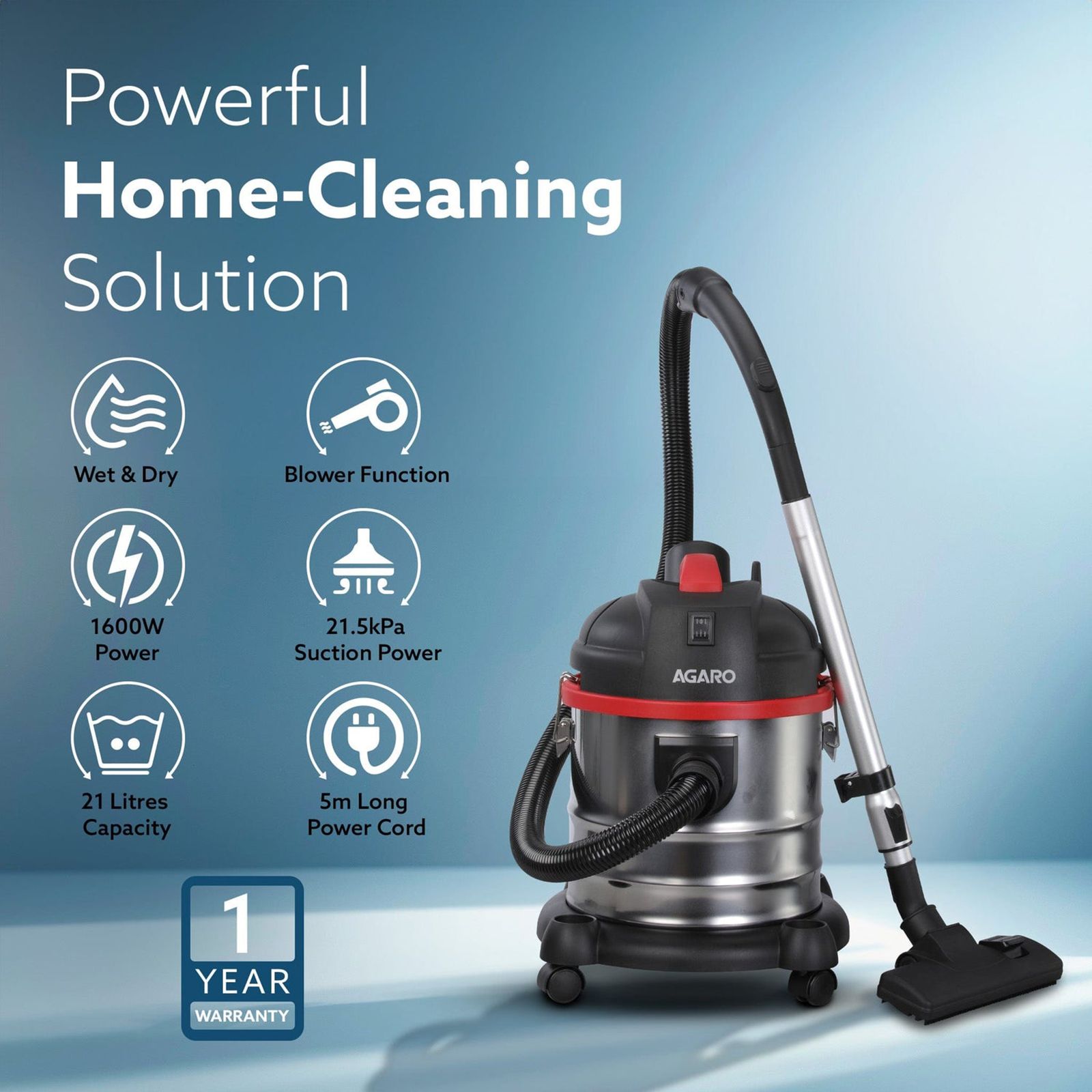AGARO Ace 1600W Wet & Dry Vacuum Cleaner with Blower Function (2-in-1, Black) AGARO Ace 1600W Wet & Dry Vacuum Cleaner with Blower Function (2-in-1, Black)_8