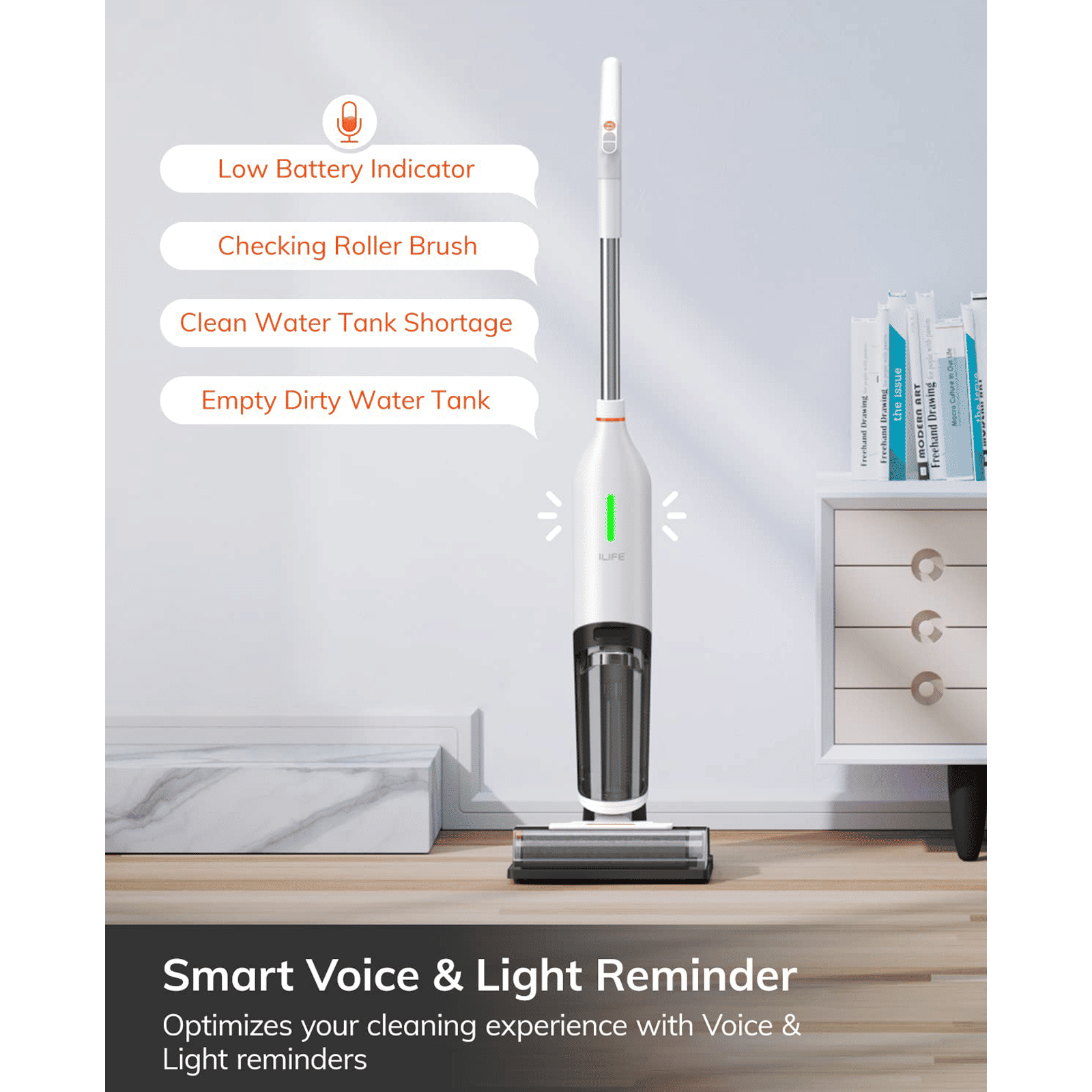 ILIFE W90 150W Cordless Wet & Dry Vacuum Cleaner with Smart Voice & Light Reminder (3-in-1 Cleaning System, White)_3